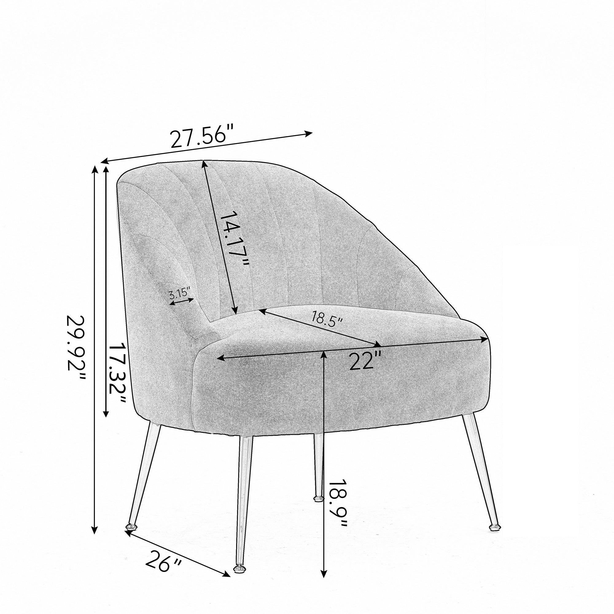 28" Wide Flax Fabric Armchair with Black Legs