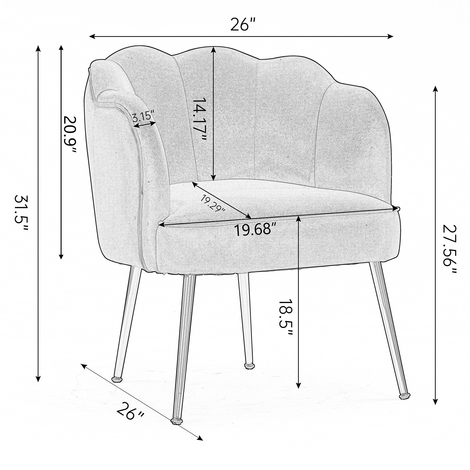 26" Wide Velvet Armchair with Gold Legs