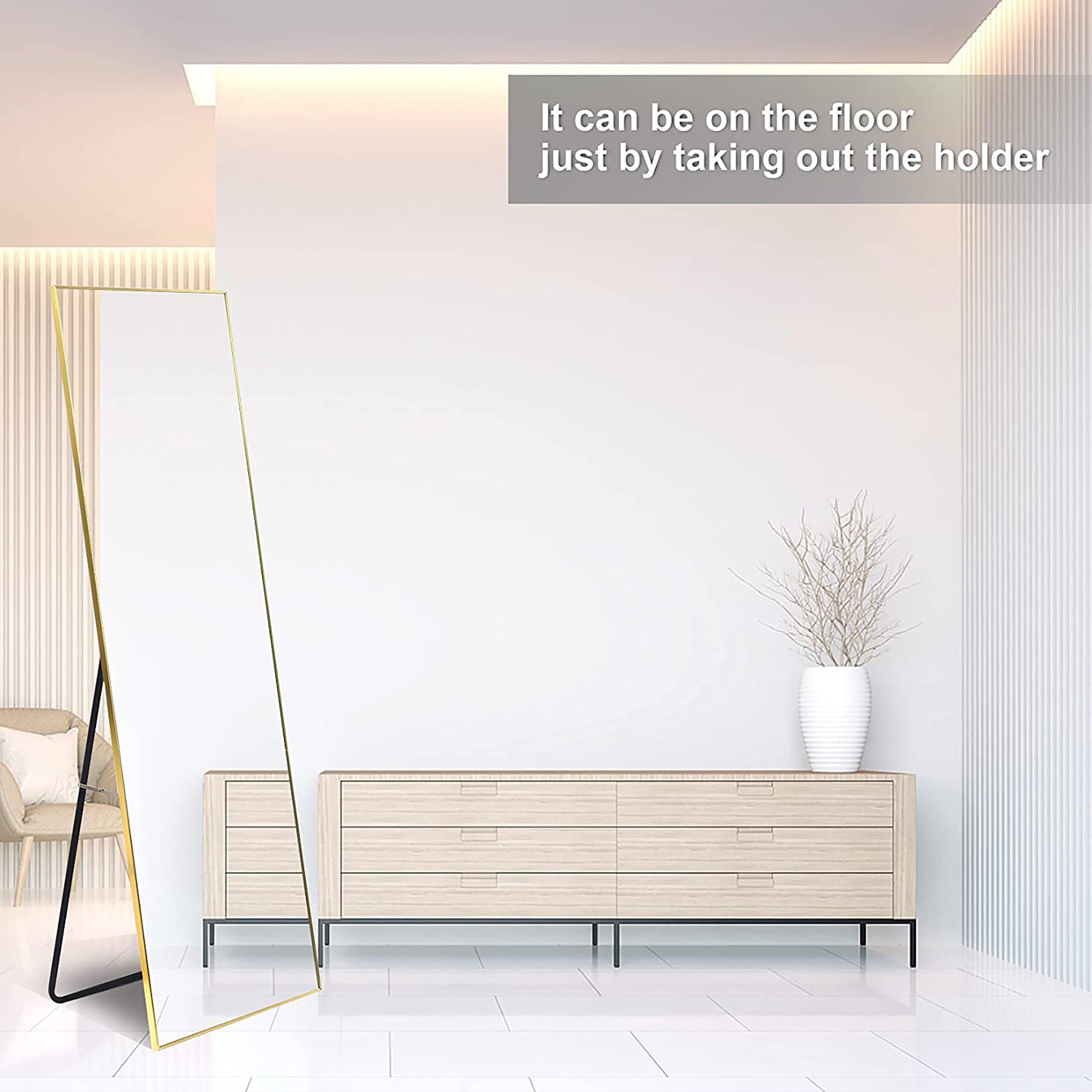 22 in. W x 65 in. H Rectangular Framed Freestanding Full Length Bedroom Mirror