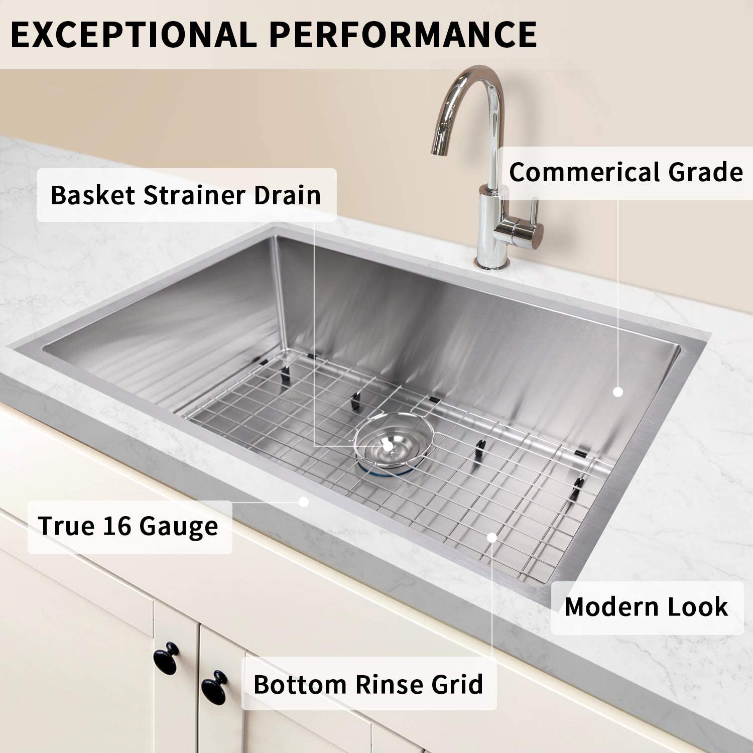 Stainless Steel Undermount Single Bowl Kitchen Sink with Accessories