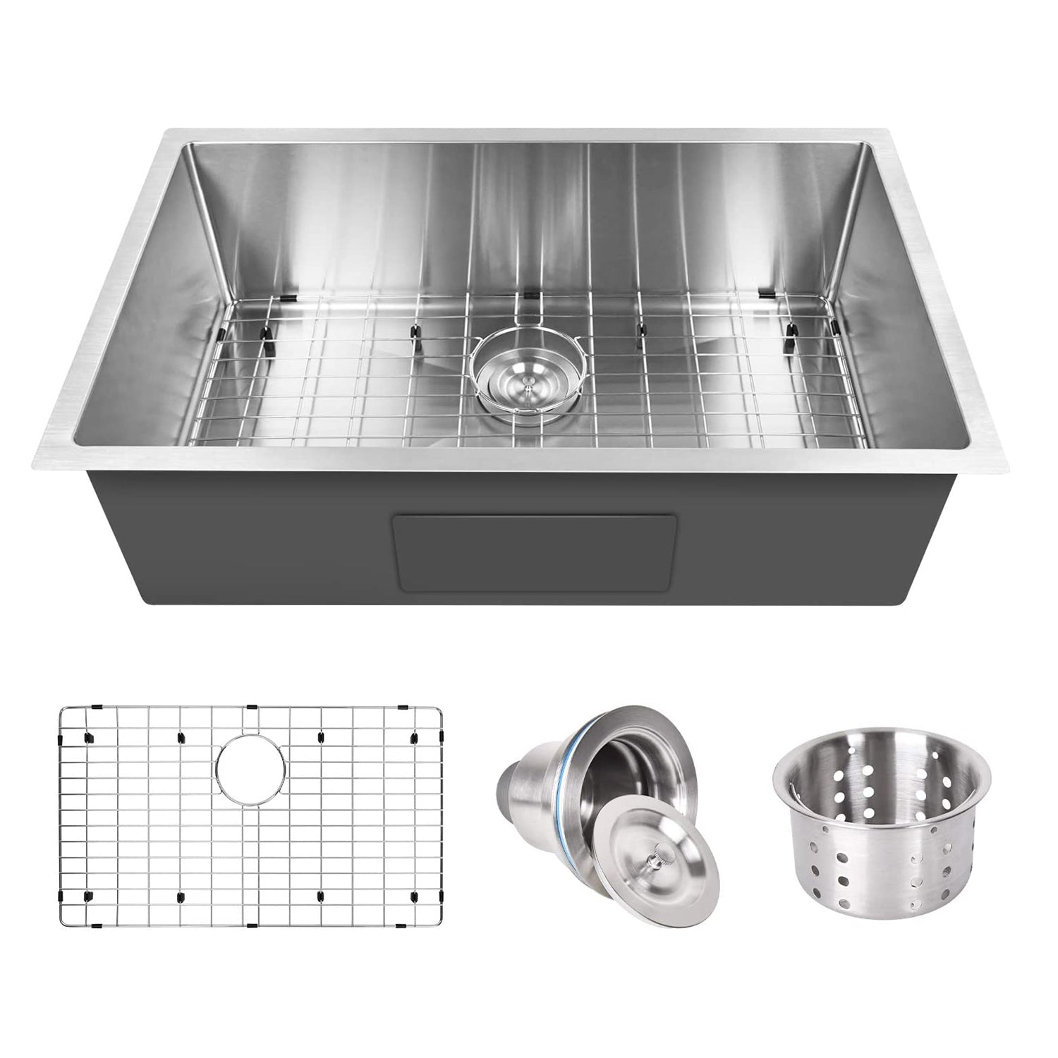 Stainless Steel Undermount Single Bowl Kitchen Sink with Accessories