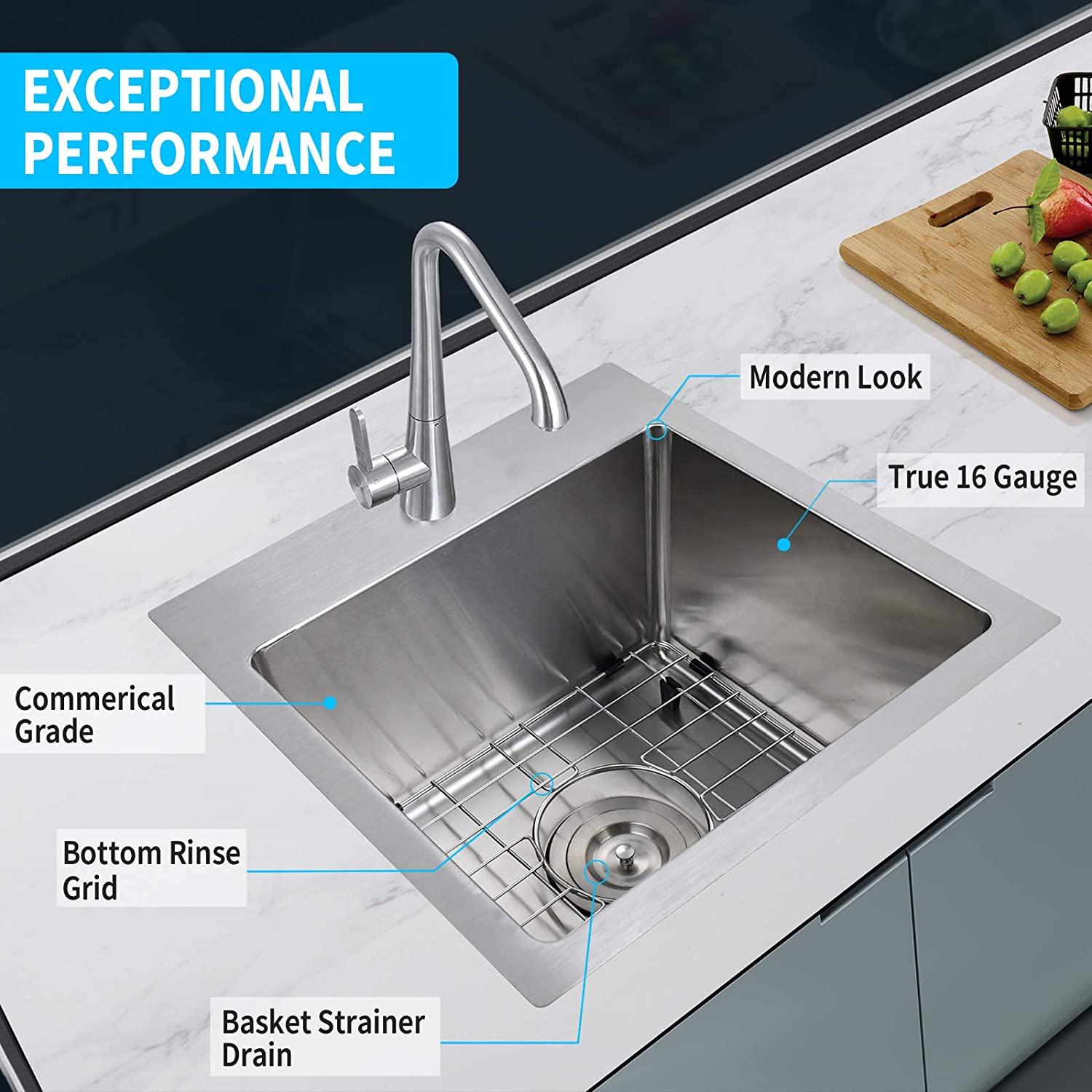 Stainless Steel 15 in. Single Bowl Drop-in Kitchen Sink