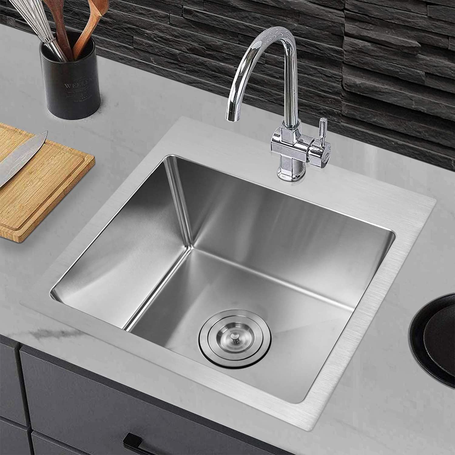 Stainless Steel 15 in. Single Bowl Drop-in Kitchen Sink