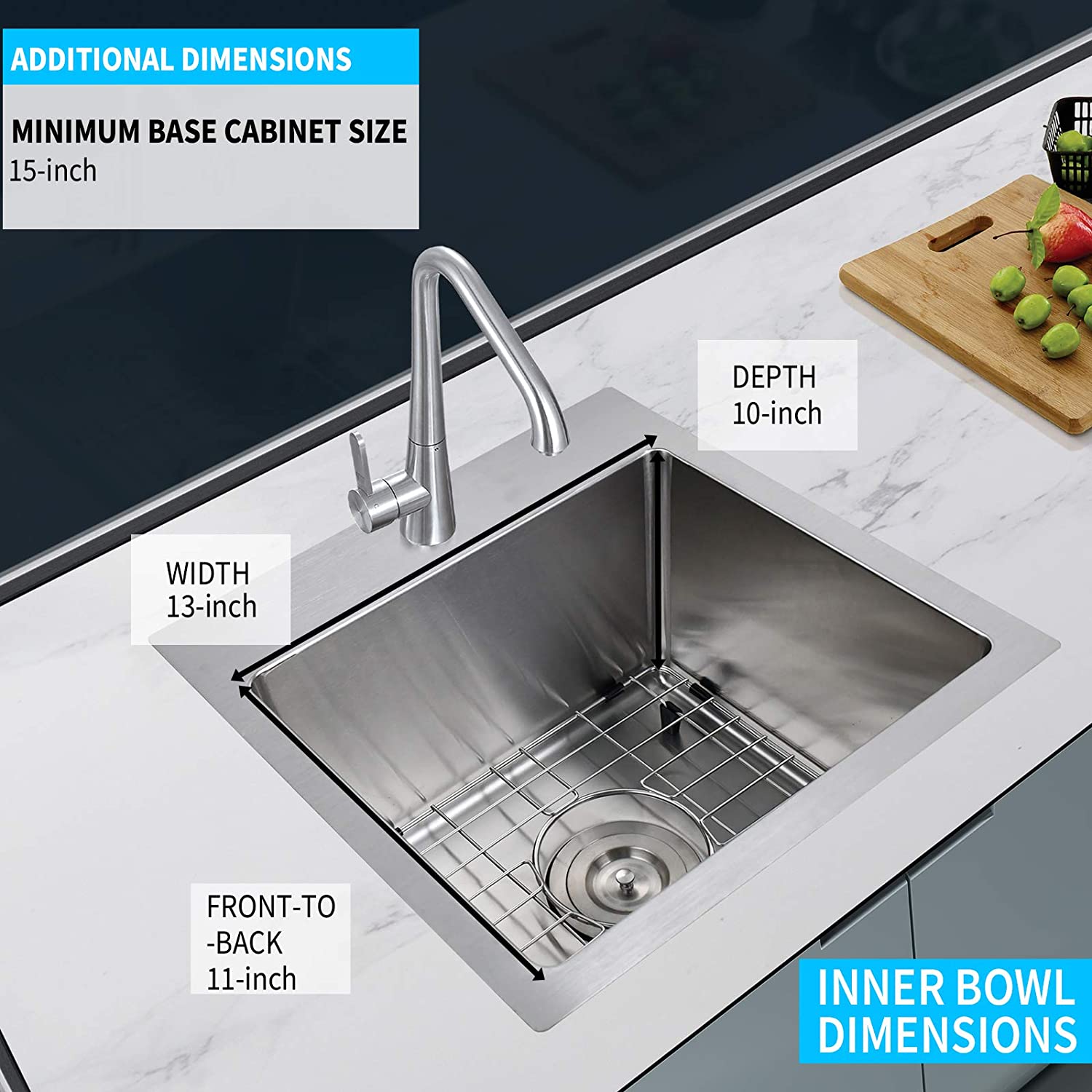 Stainless Steel 15 in. Single Bowl Drop-in Kitchen Sink
