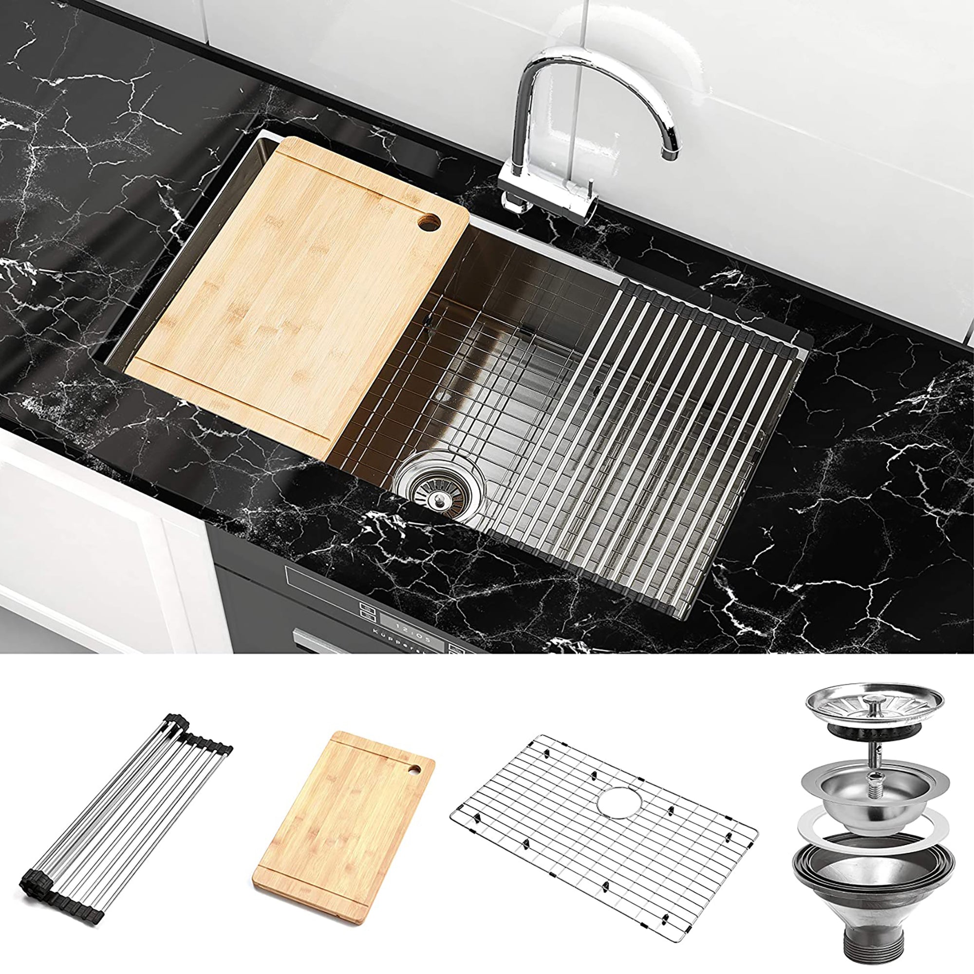 Stainless Steel 32 in. Single Bowl Kitchen Sink with Accessories