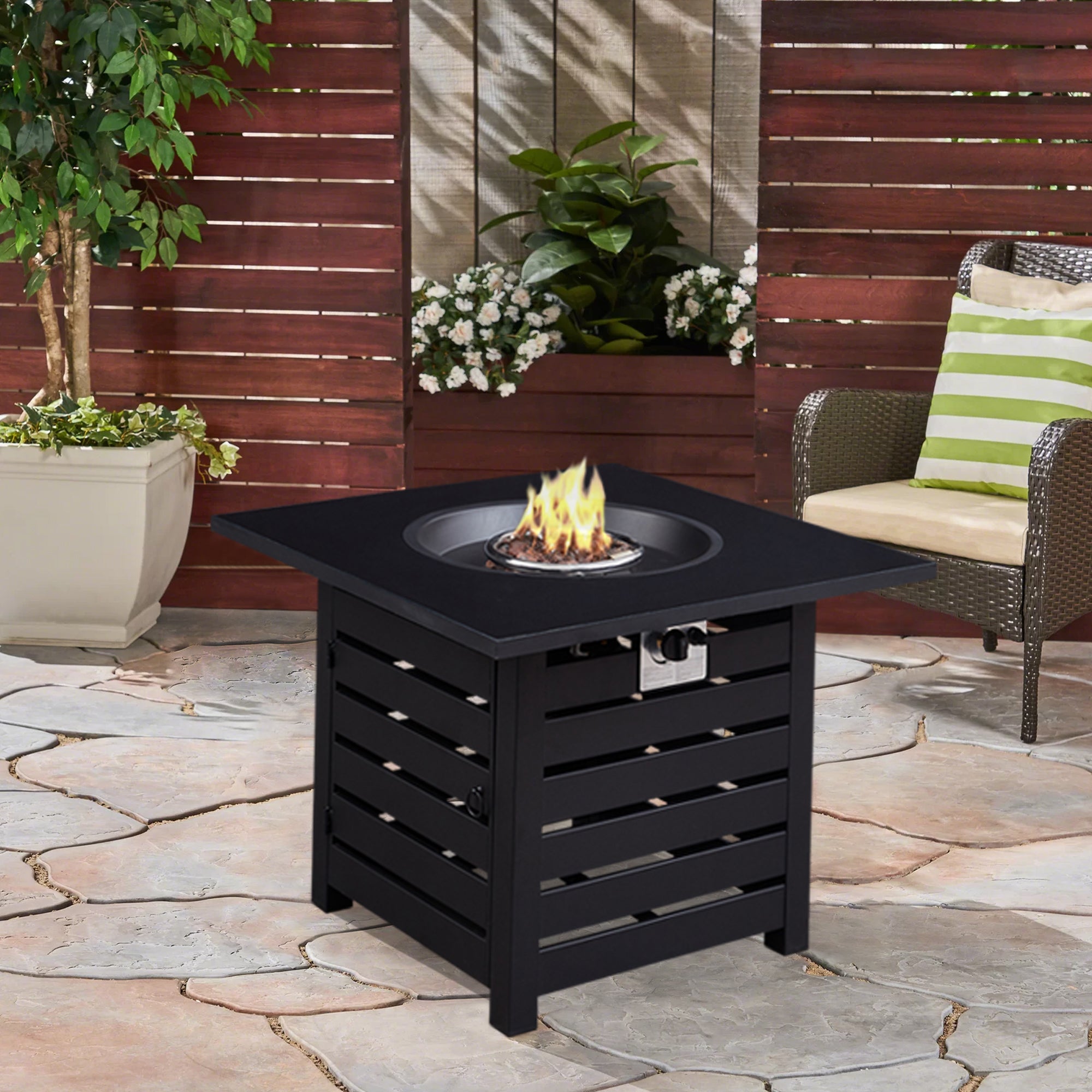 Square Steel Outdoor Fire Pit Table with Adjustable Flame