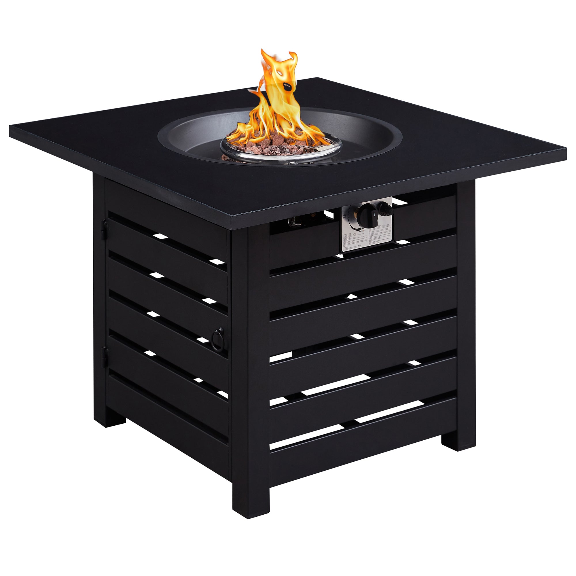 Square Steel Outdoor Fire Pit Table with Adjustable Flame