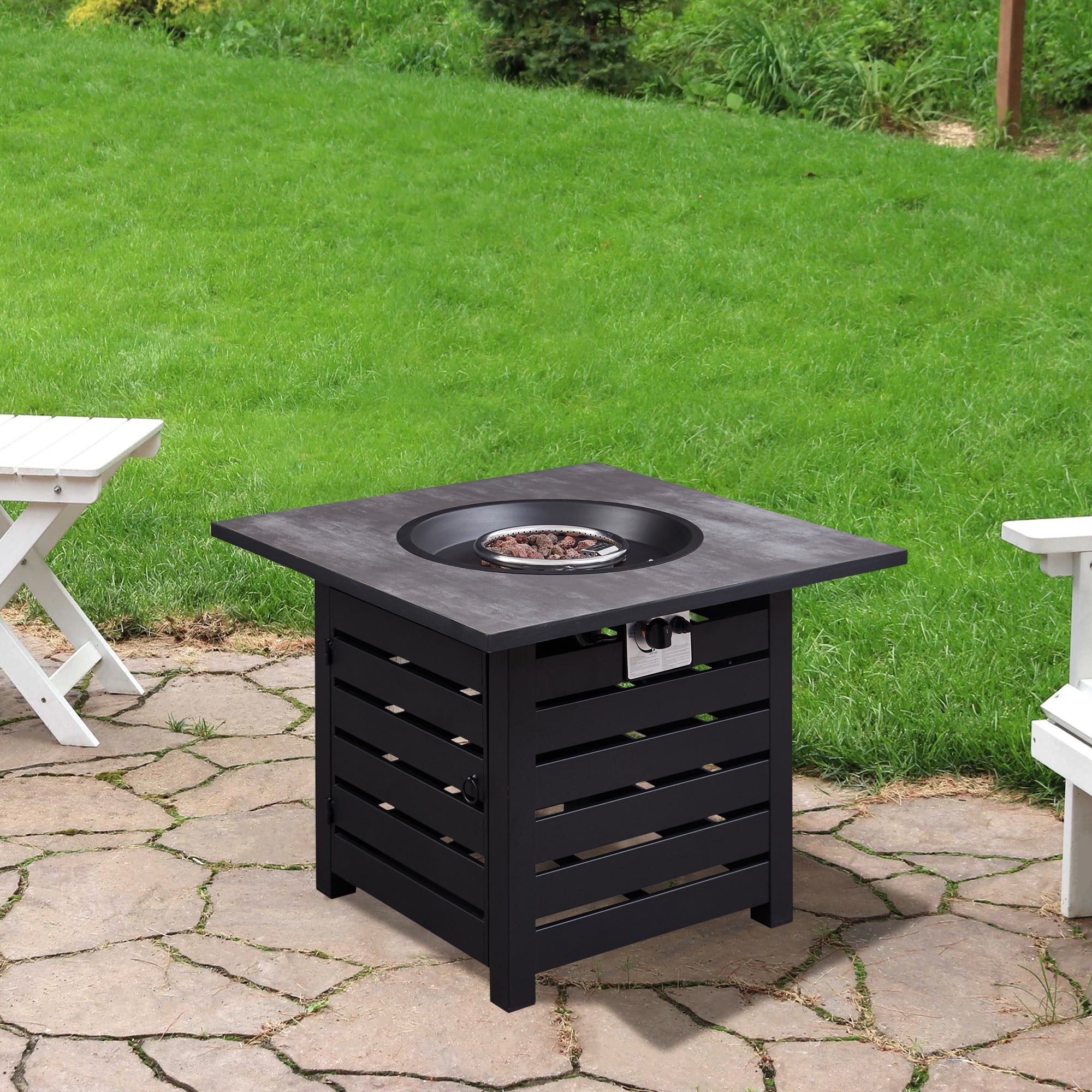 Square Steel Outdoor Fire Pit Table with Adjustable Flame