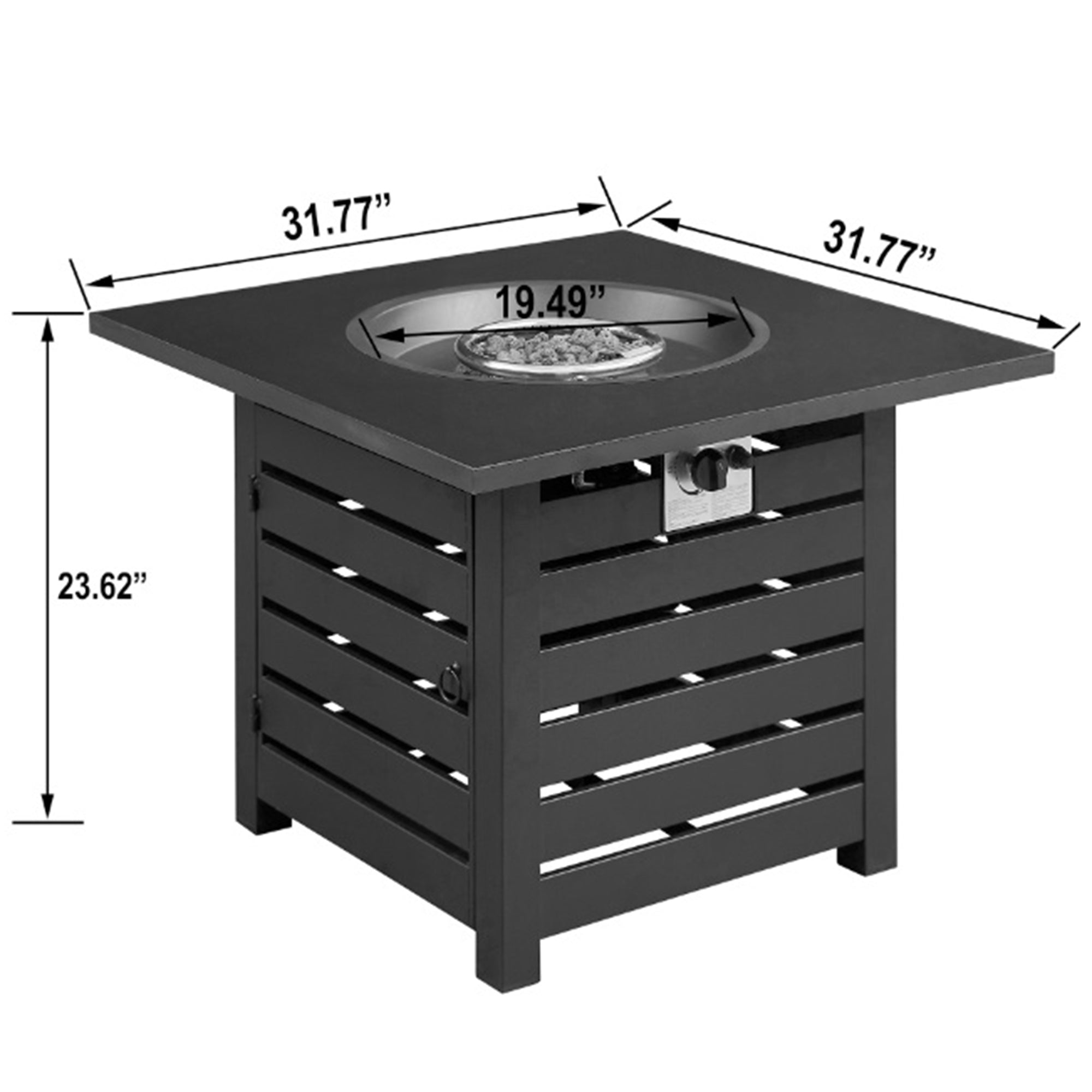 Square Steel Outdoor Fire Pit Table with Adjustable Flame