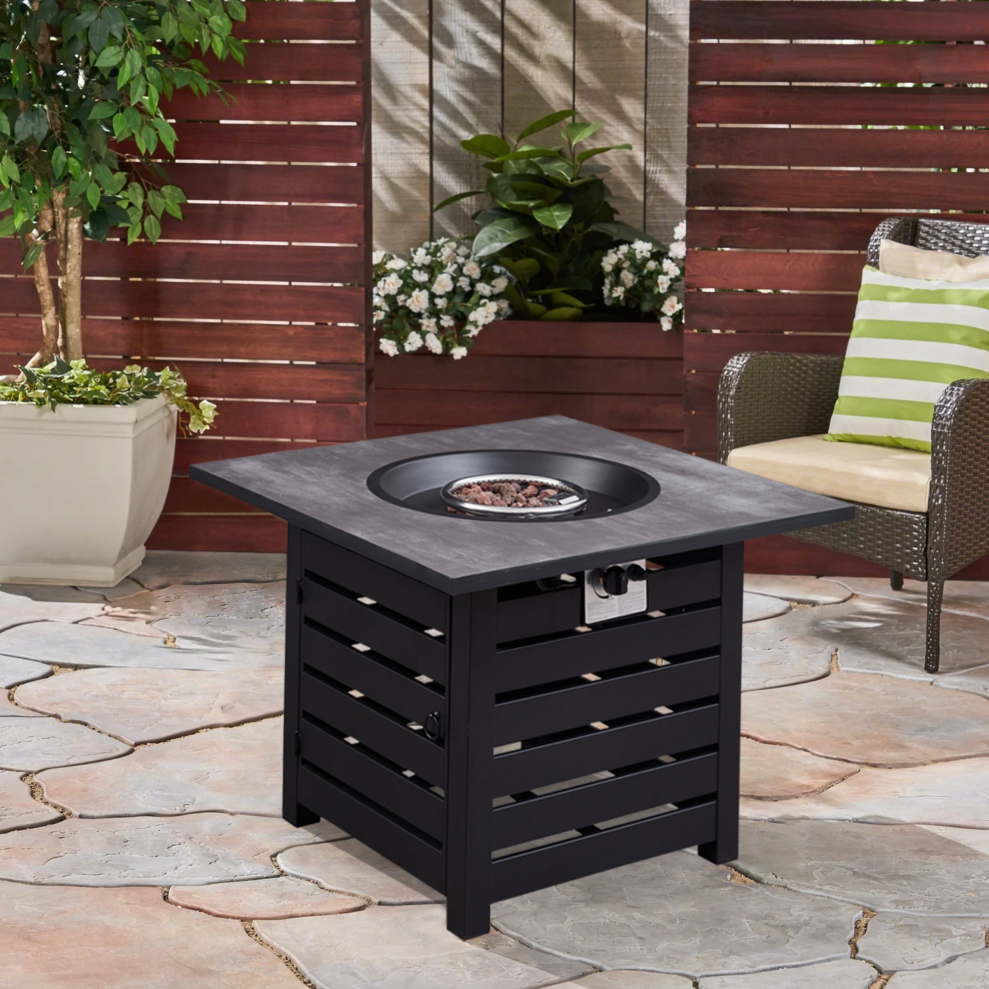 Square Steel Outdoor Fire Pit Table with Adjustable Flame