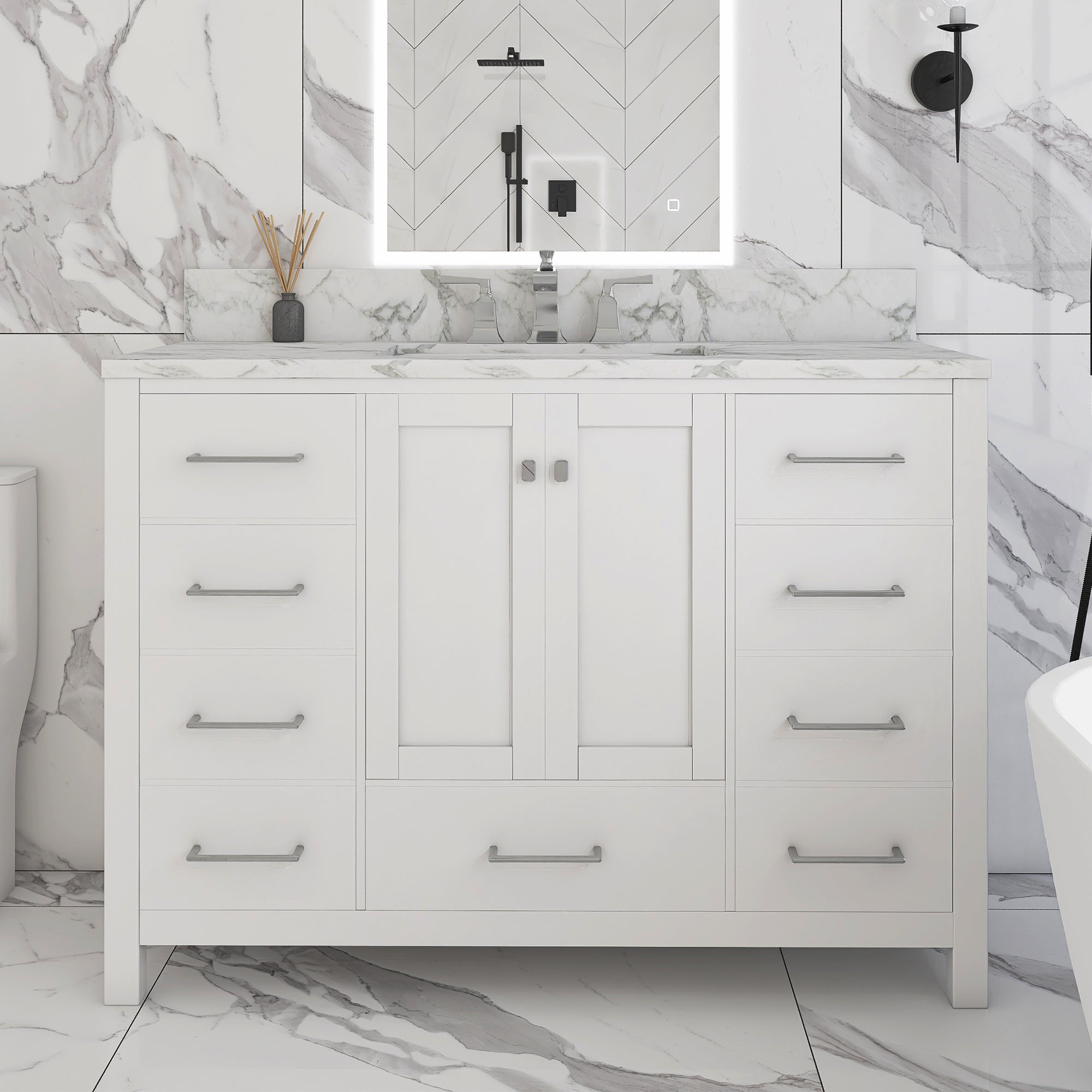 48" Single Bathroom Vanity Set with Marble Top