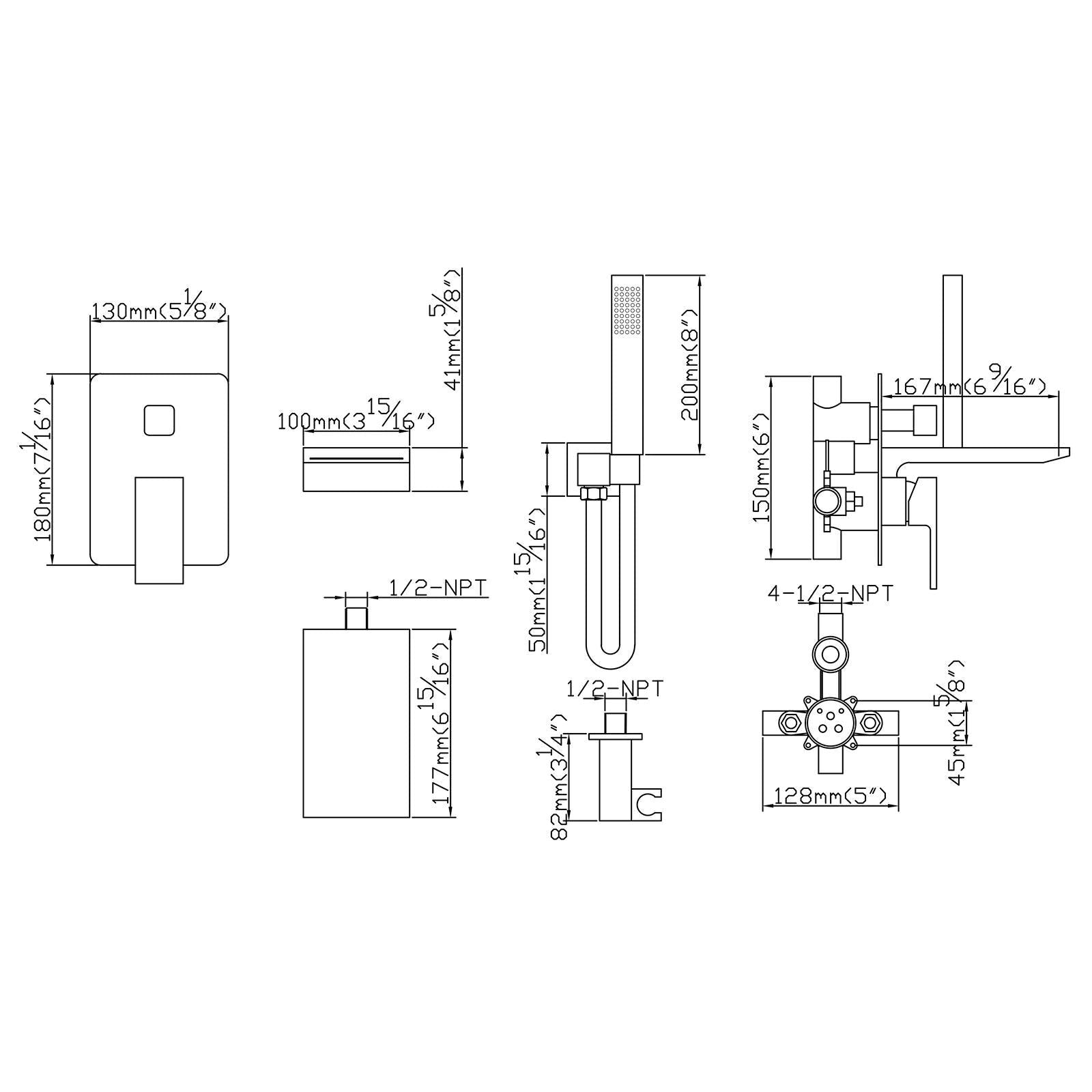 Wall Mount Tub Faucet with Handheld Shower