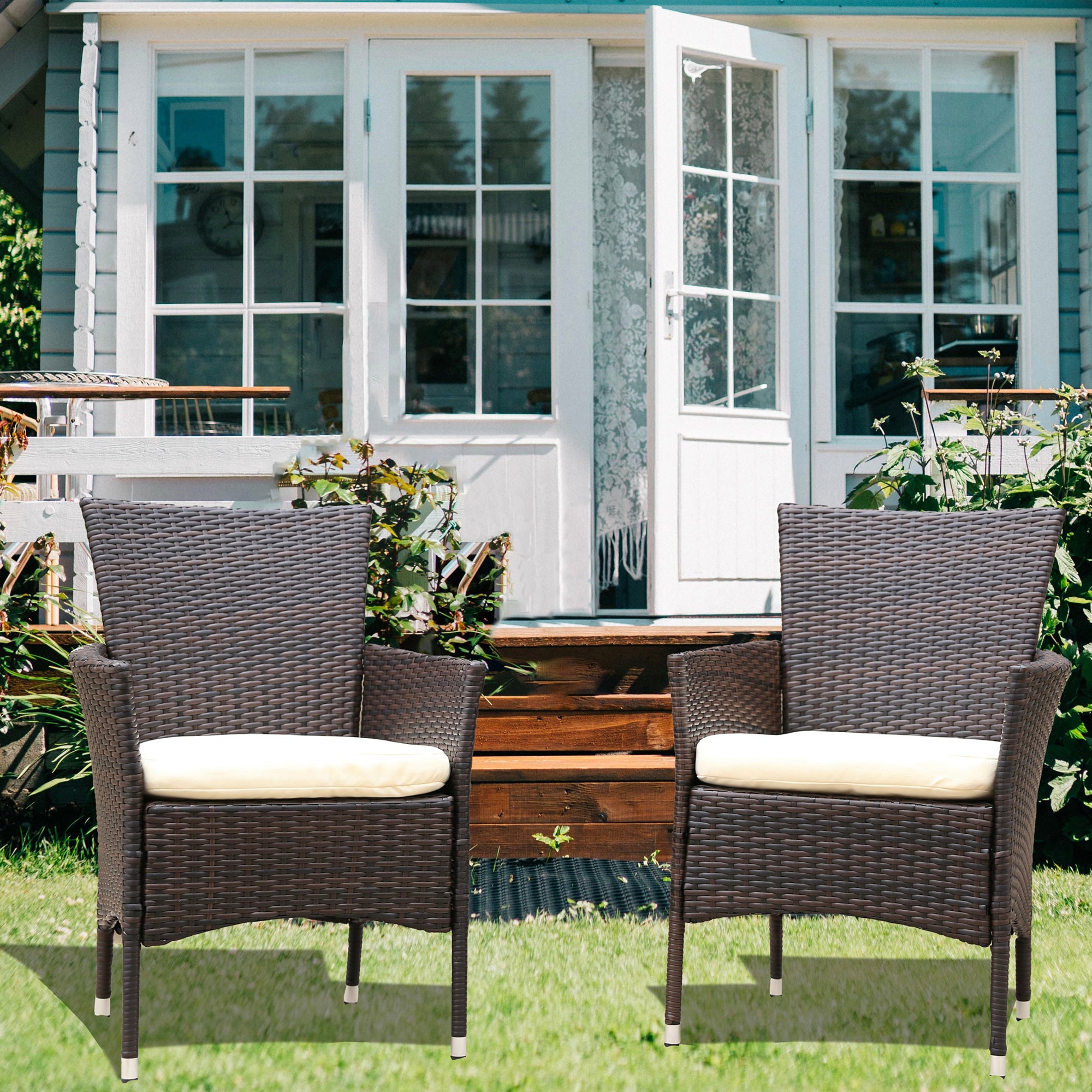 2 pieces Patio Rattan Armchair Seat with Removable Cushions
