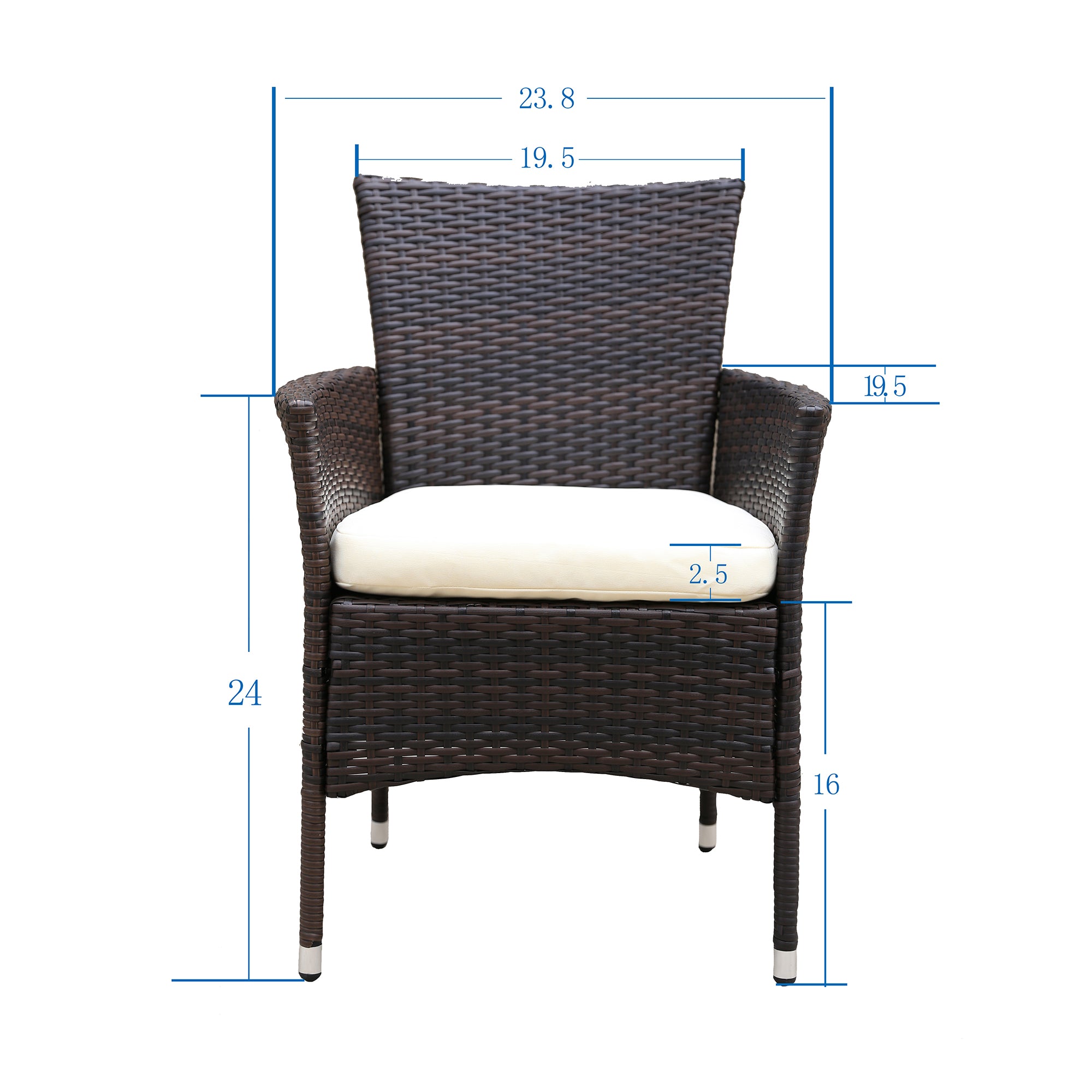 2 pieces Patio Rattan Armchair Seat with Removable Cushions