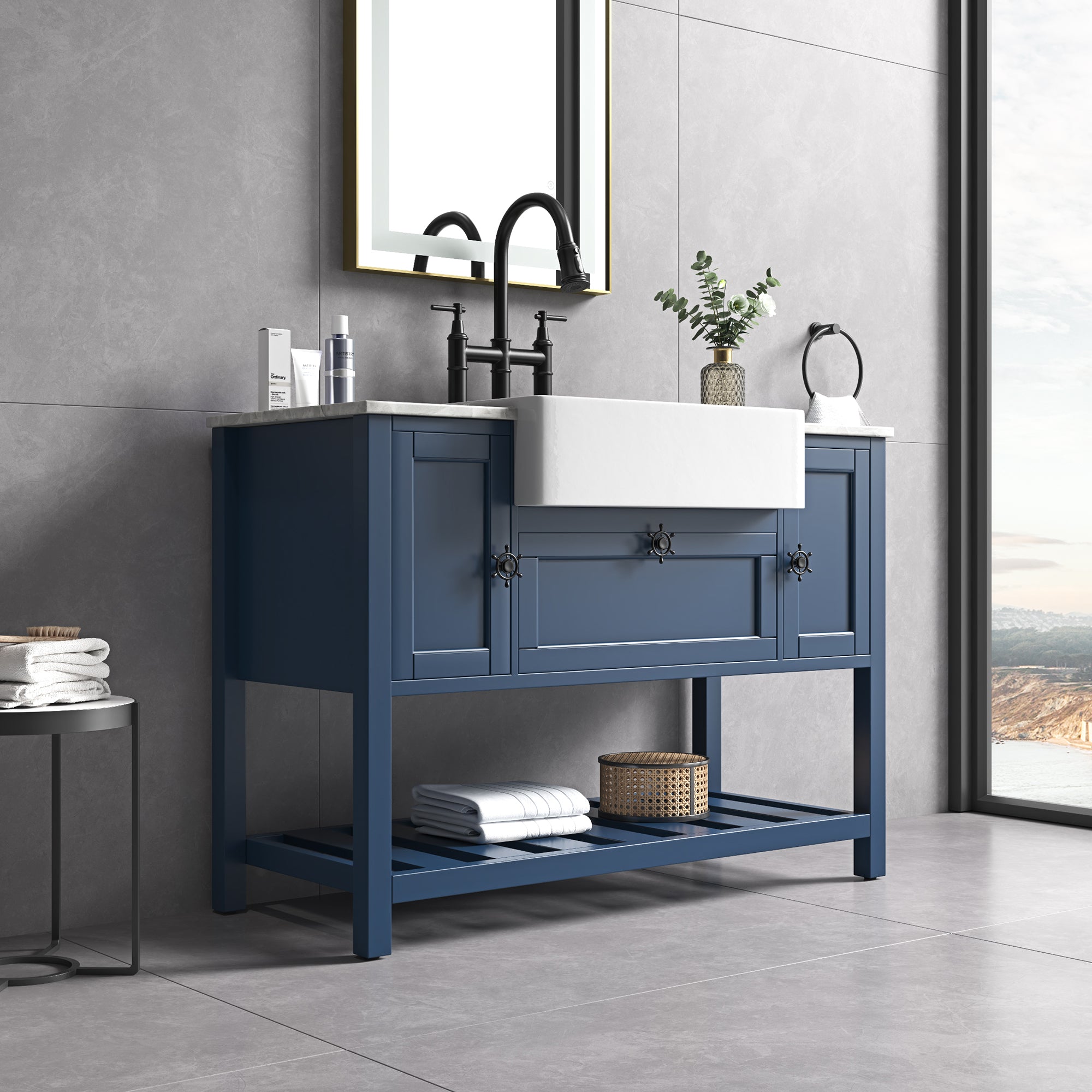 48" Freestanding Solid Wood Farmhouse Single Bathroom Vanity Set