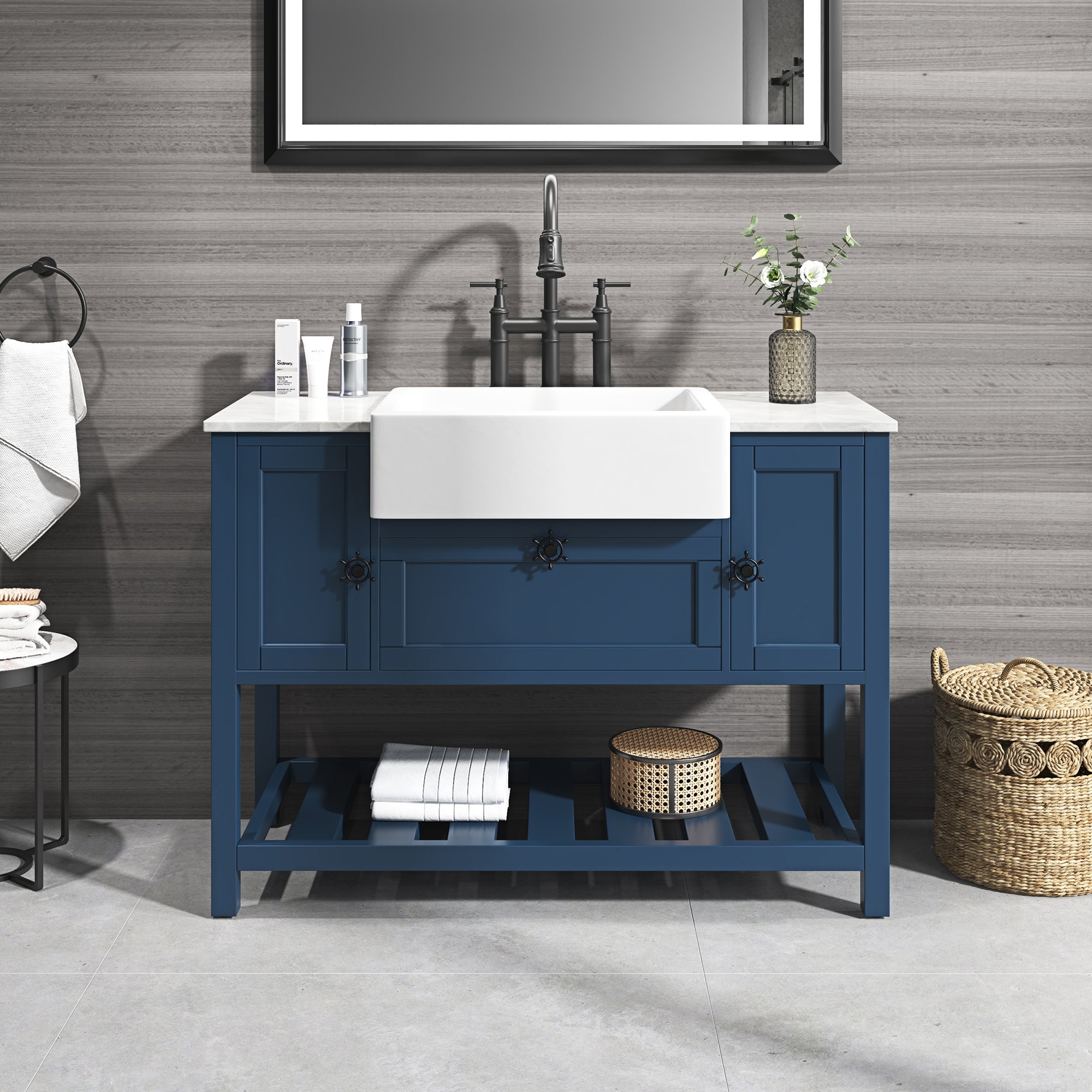 48" Freestanding Solid Wood Farmhouse Single Bathroom Vanity Set