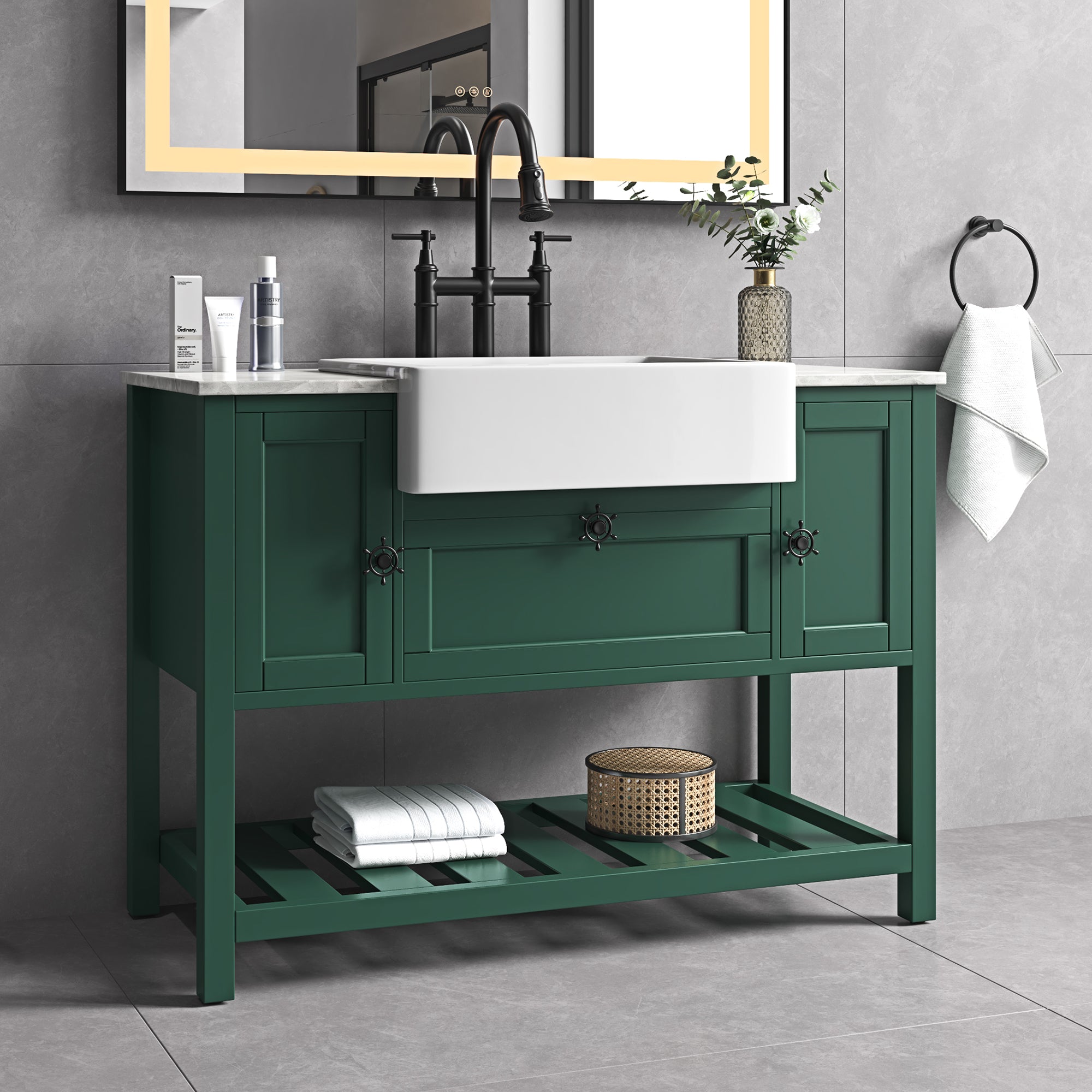 48" Freestanding Solid Wood Farmhouse Single Bathroom Vanity Set