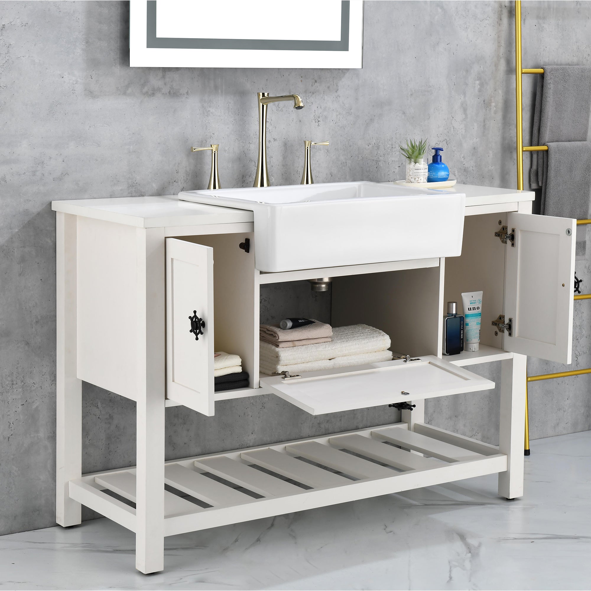 48" Freestanding Solid Wood Farmhouse Single Bathroom Vanity Set