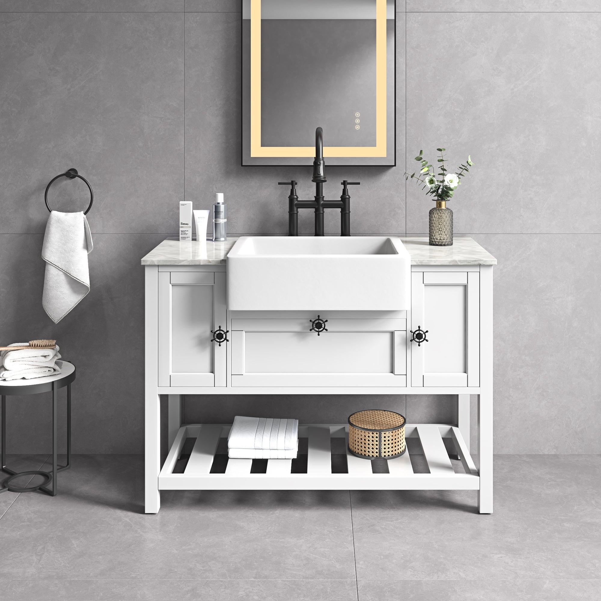 48" Freestanding Solid Wood Farmhouse Single Bathroom Vanity Set