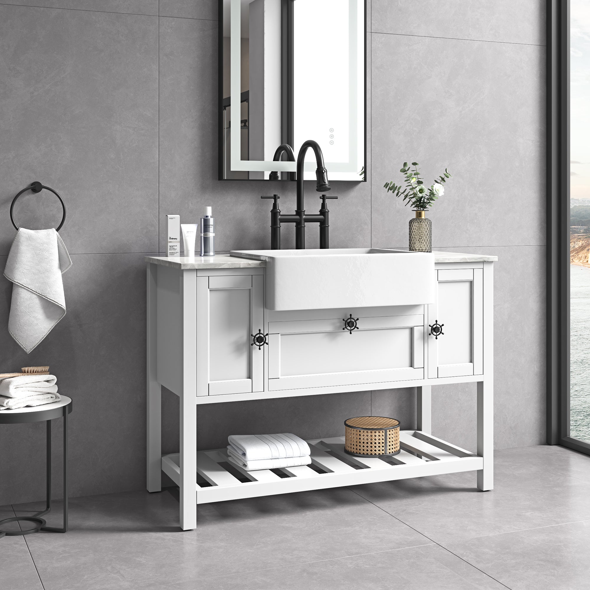 48" Freestanding Solid Wood Farmhouse Single Bathroom Vanity Set