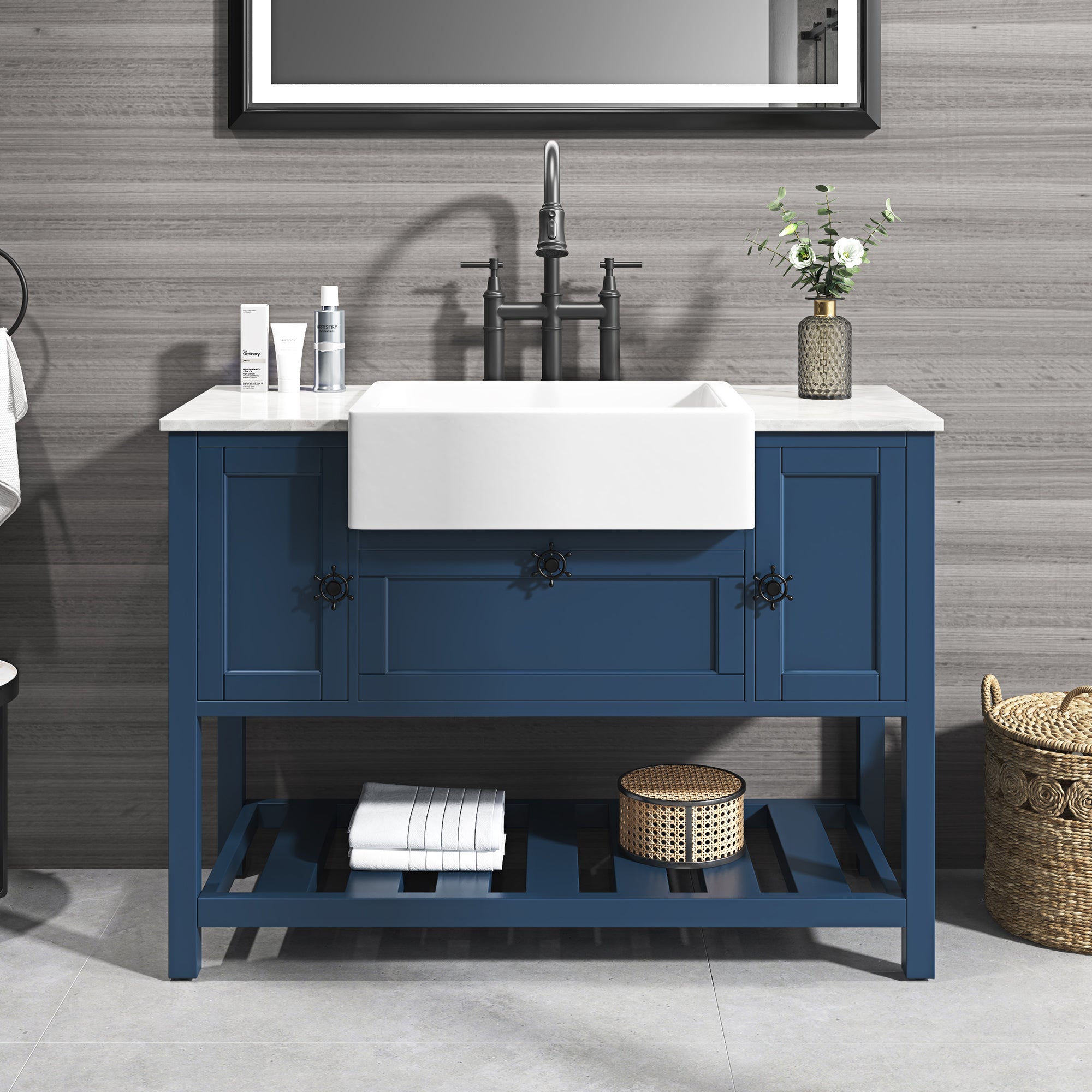 48" Freestanding Solid Wood Farmhouse Single Bathroom Vanity Set