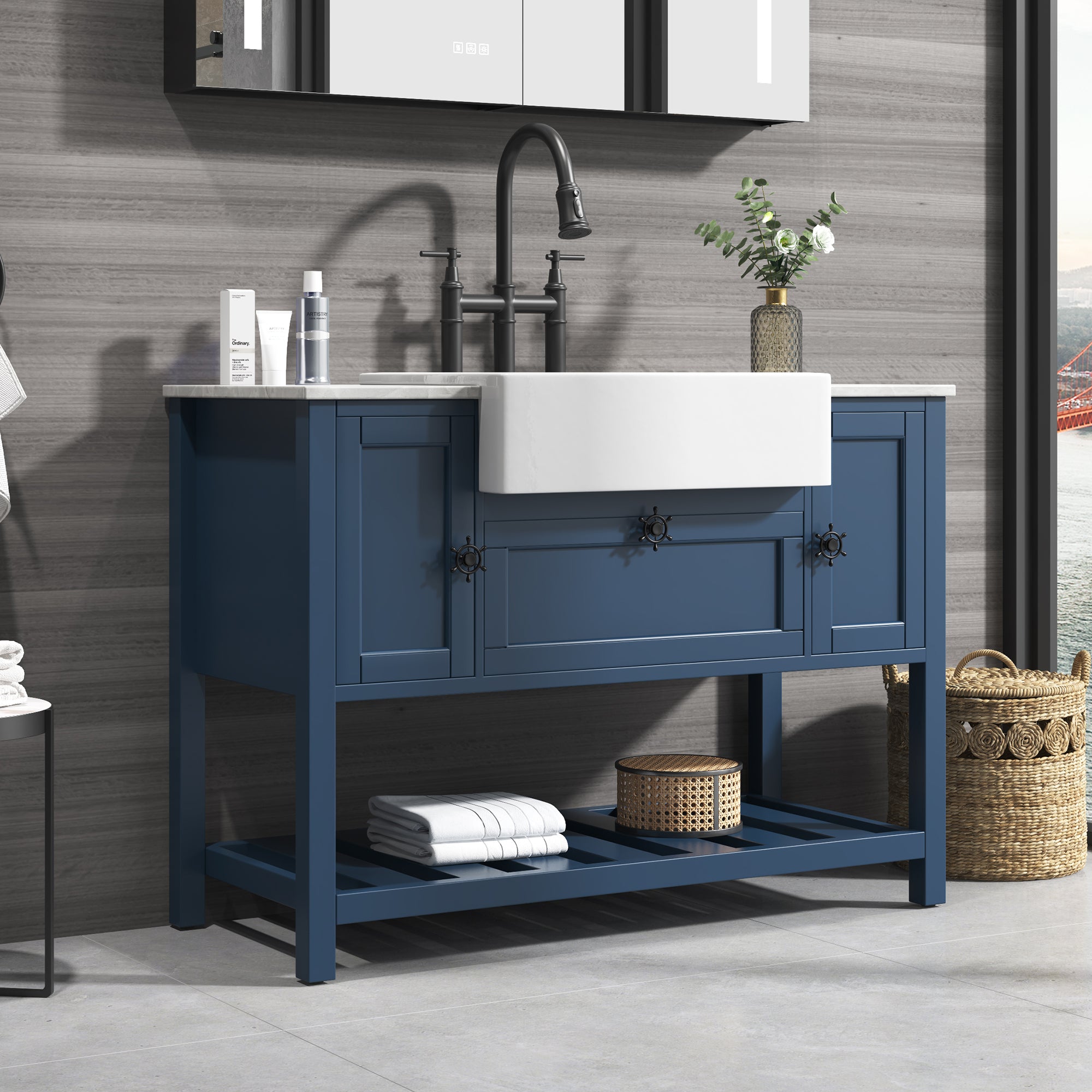 48" Freestanding Solid Wood Farmhouse Single Bathroom Vanity Set