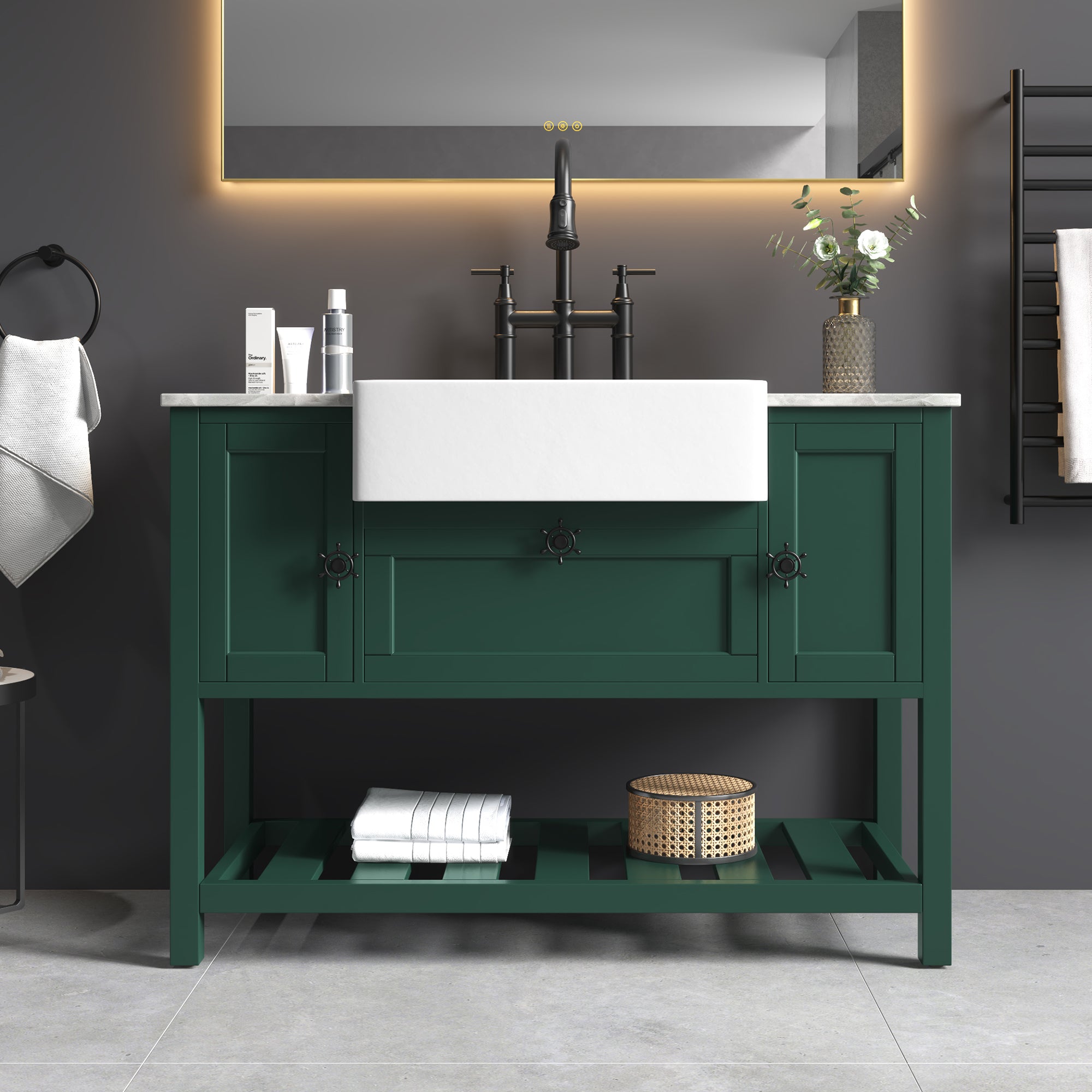 48" Freestanding Solid Wood Farmhouse Single Bathroom Vanity Set