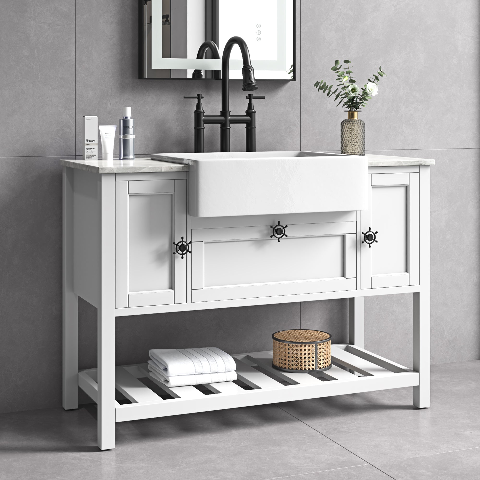 48" Freestanding Solid Wood Farmhouse Single Bathroom Vanity Set