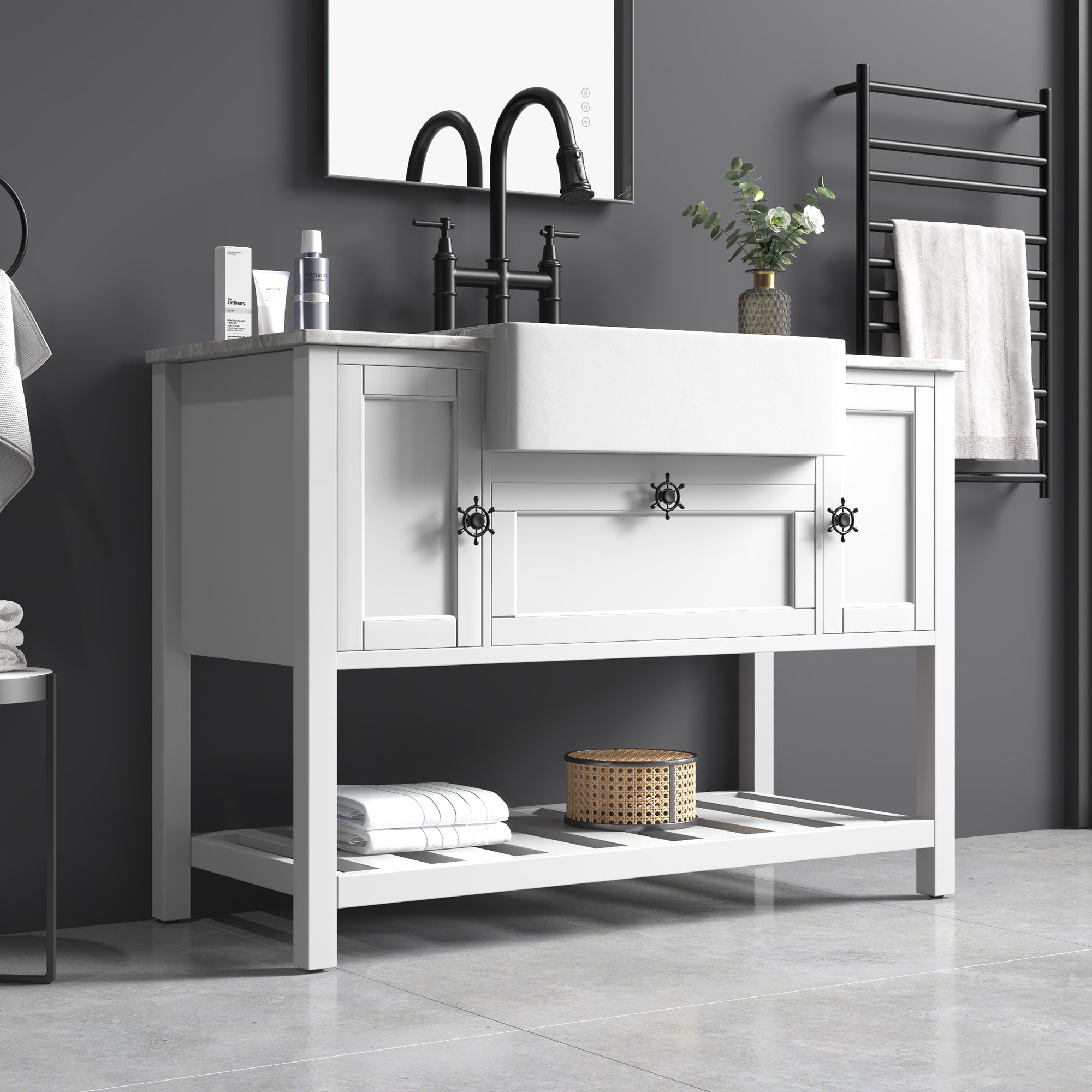 48" Freestanding Solid Wood Farmhouse Single Bathroom Vanity Set