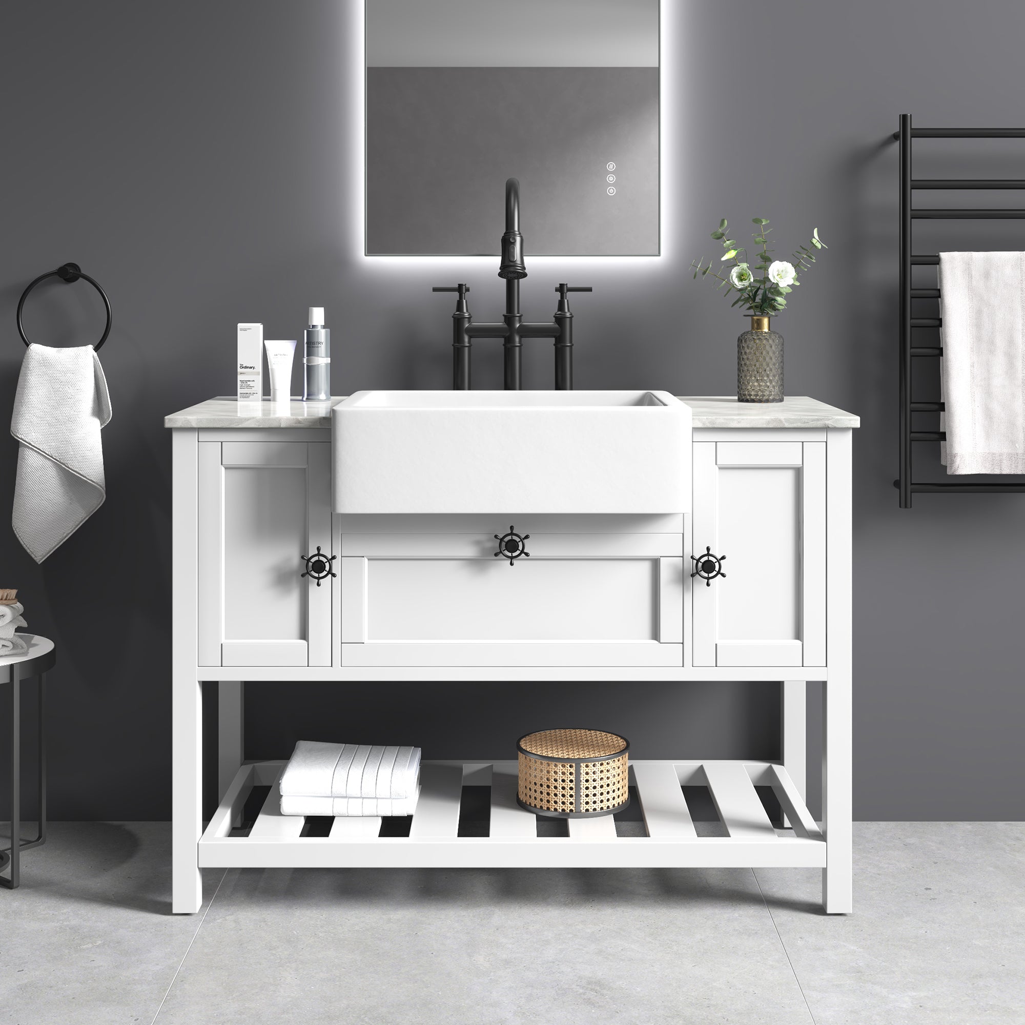 48" Freestanding Solid Wood Farmhouse Single Bathroom Vanity Set