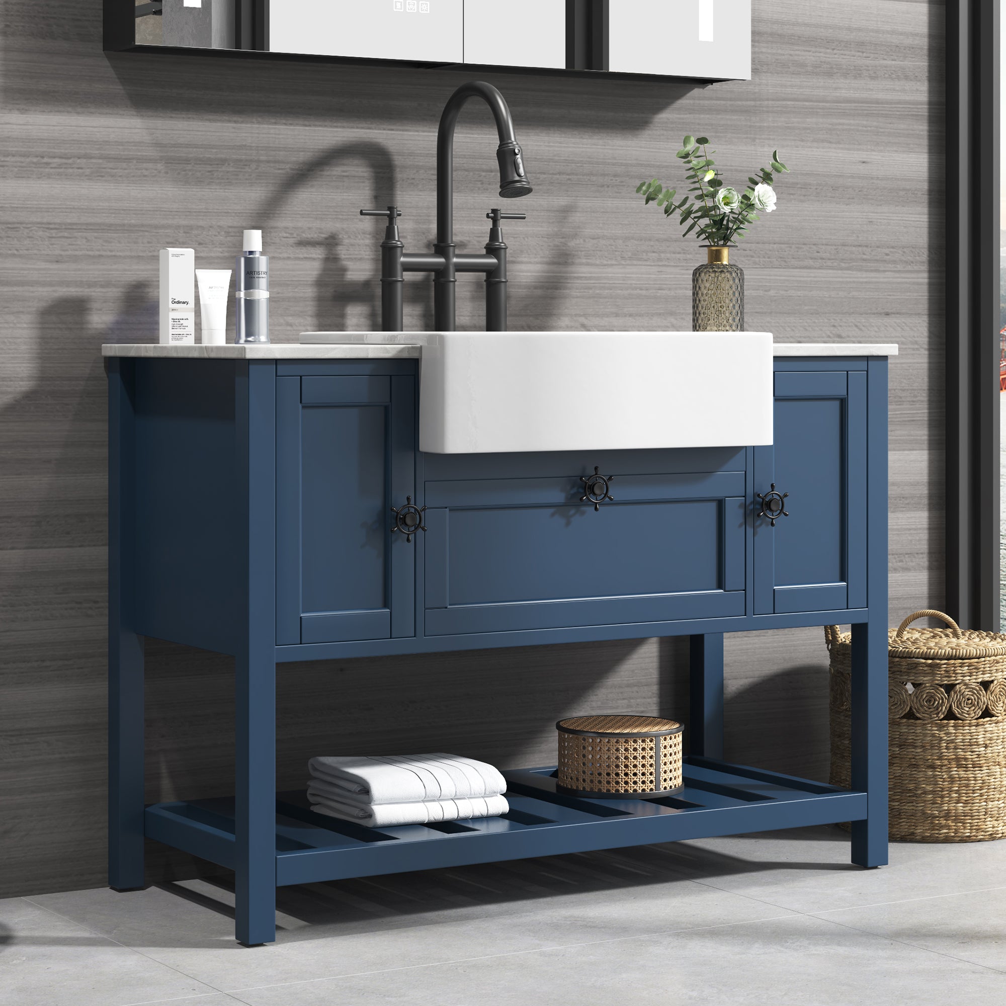 48" Freestanding Solid Wood Farmhouse Single Bathroom Vanity Set
