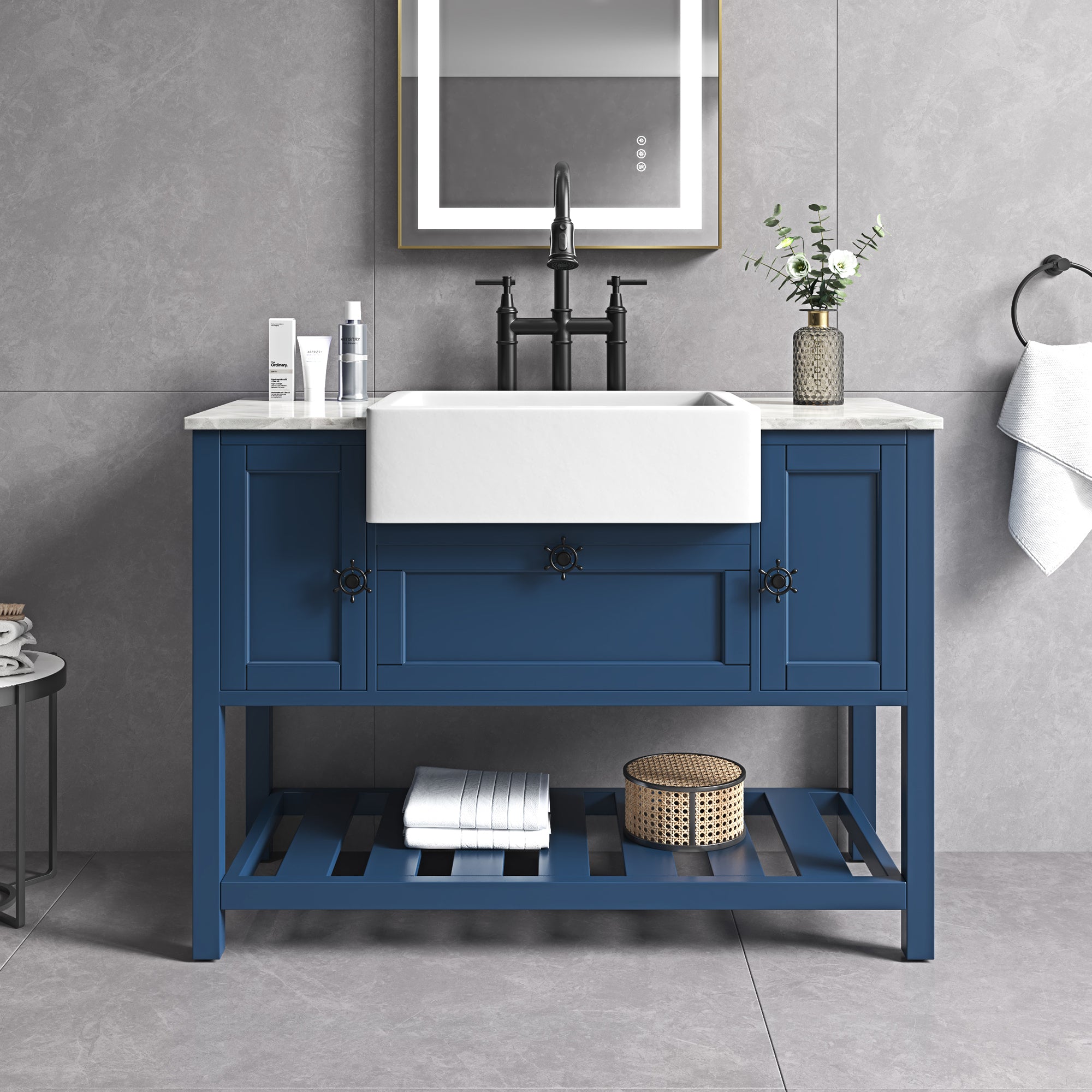 48" Freestanding Solid Wood Farmhouse Single Bathroom Vanity Set