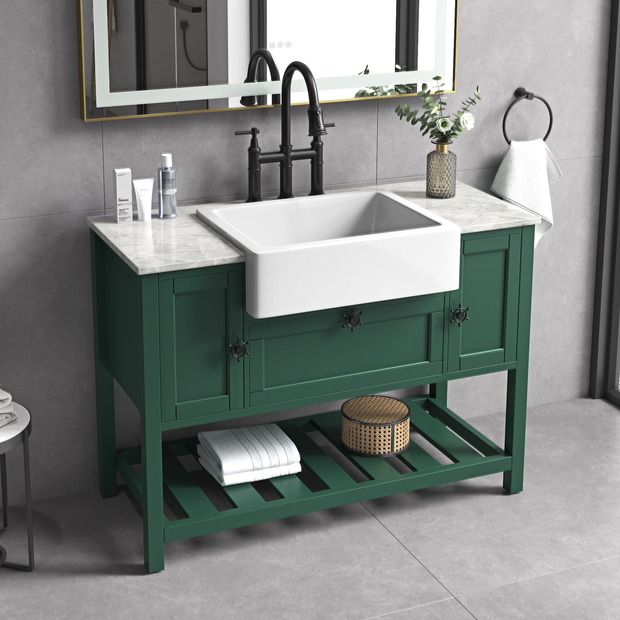 48" Freestanding Solid Wood Farmhouse Single Bathroom Vanity Set