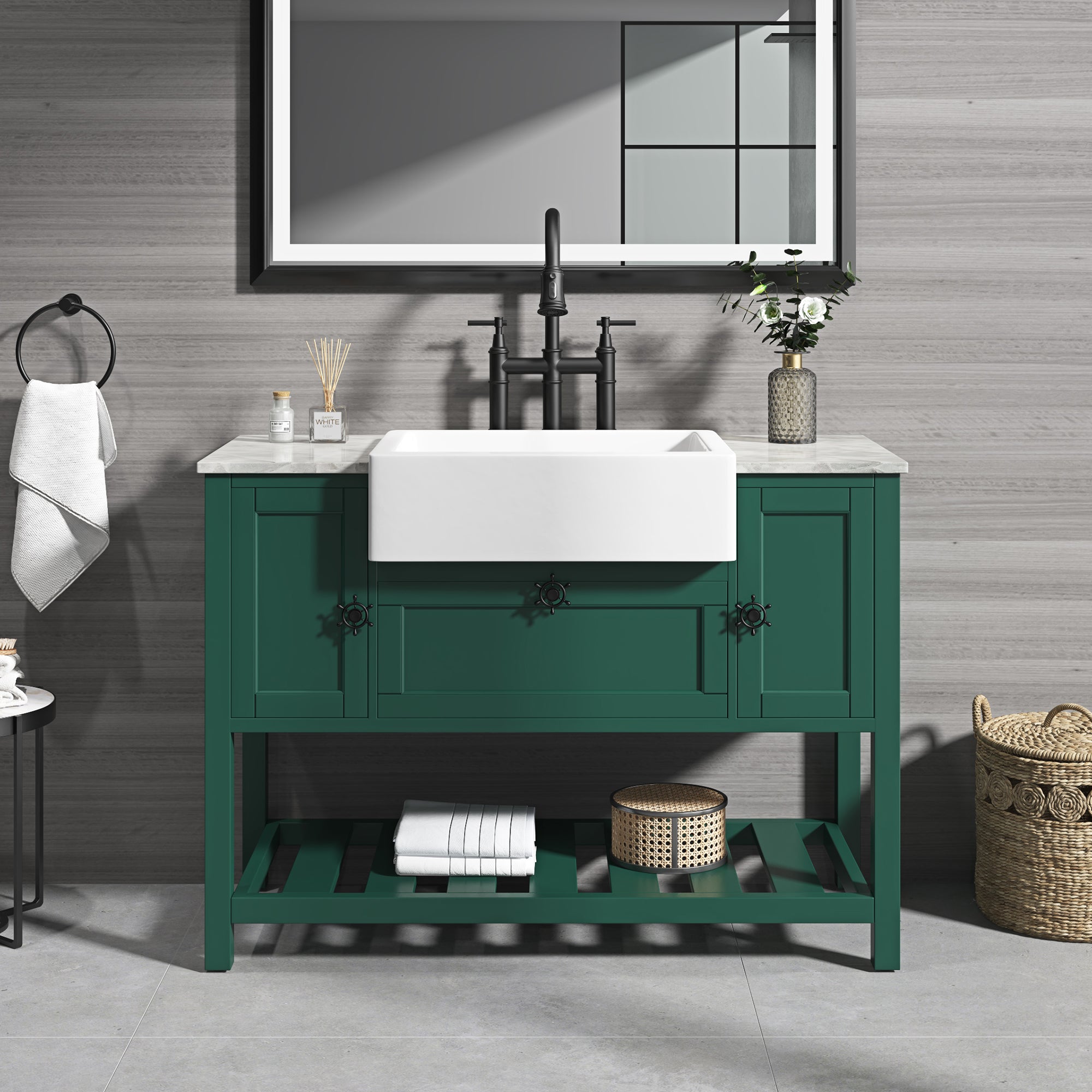48" Freestanding Solid Wood Farmhouse Single Bathroom Vanity Set