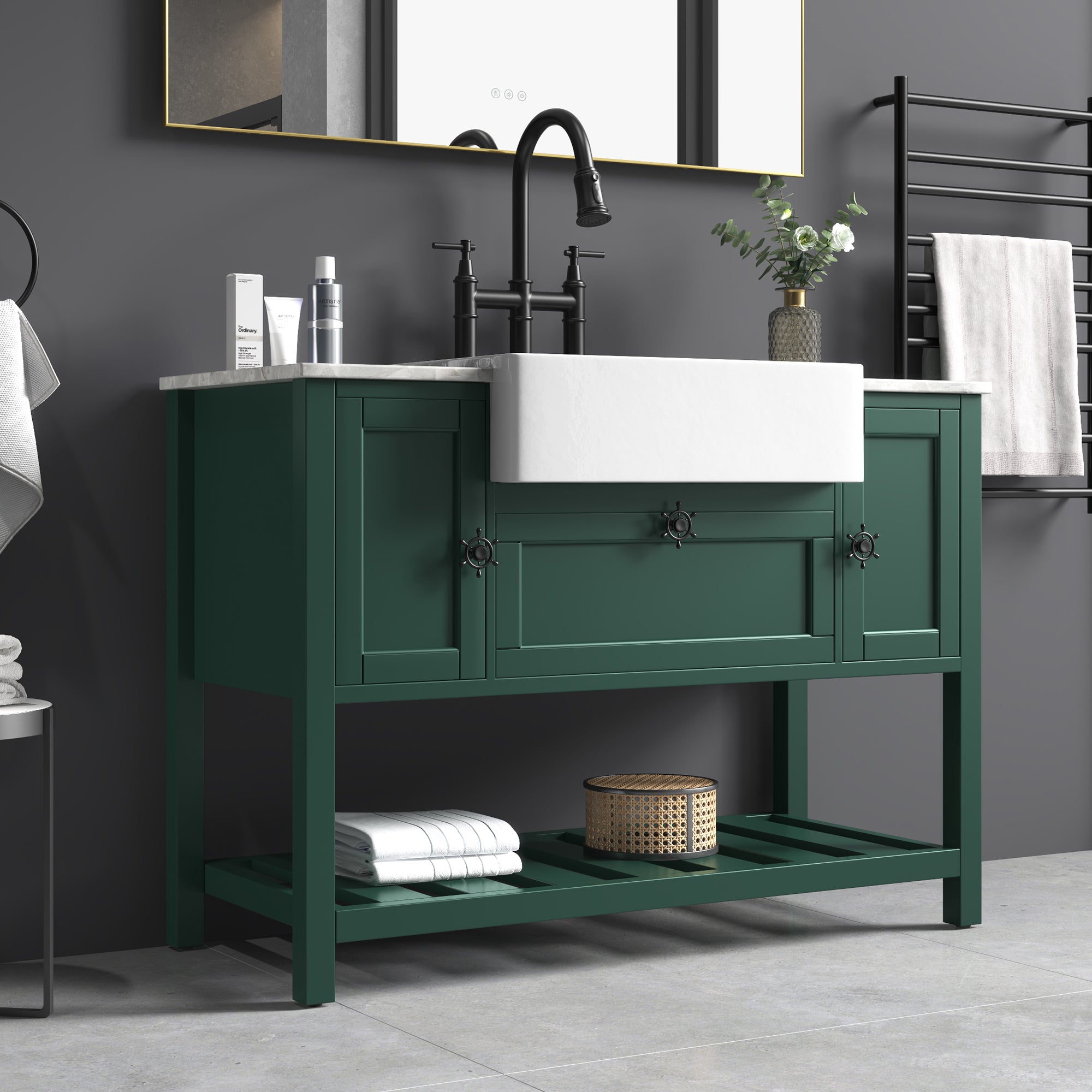 48" Freestanding Solid Wood Farmhouse Single Bathroom Vanity Set