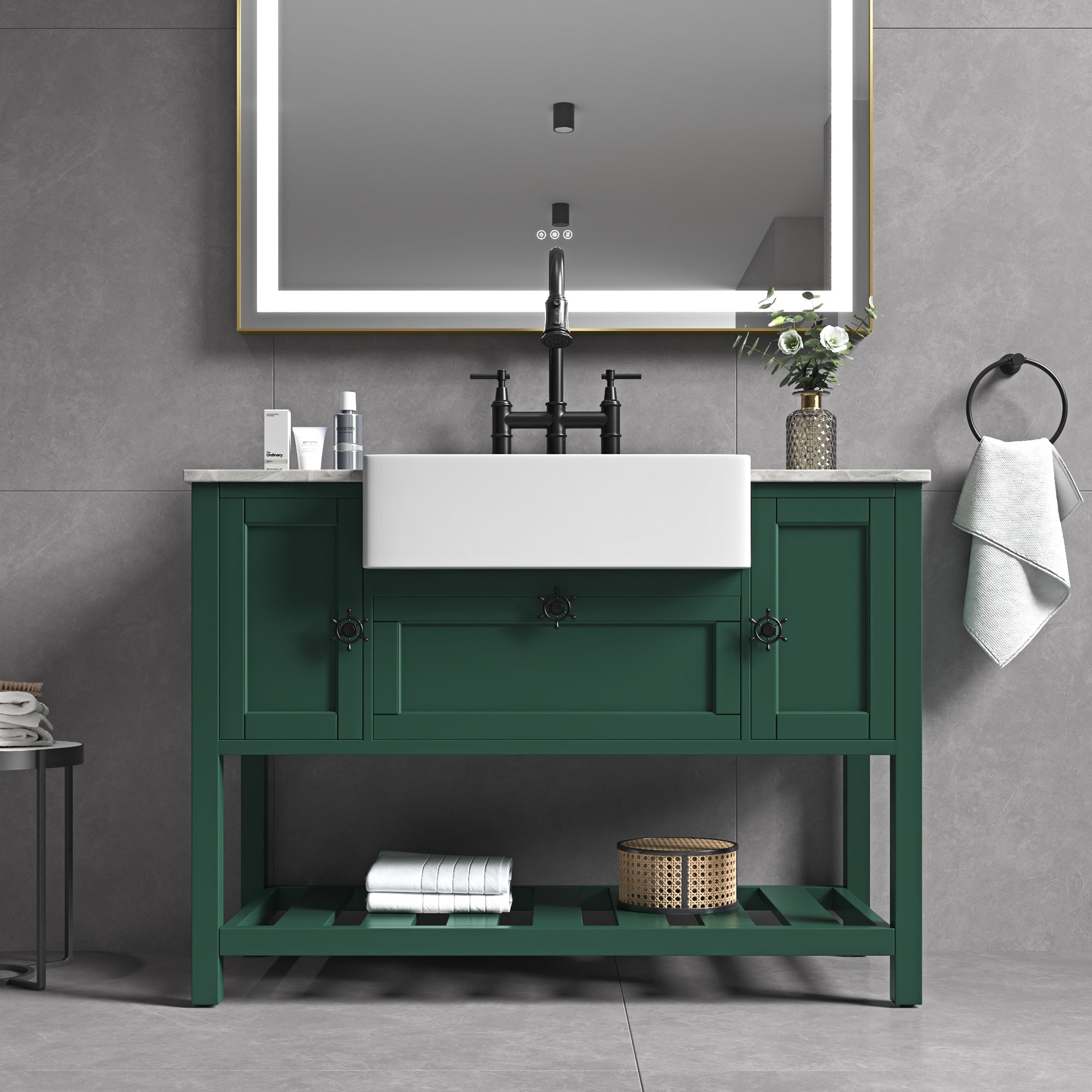 48" Freestanding Solid Wood Farmhouse Single Bathroom Vanity Set