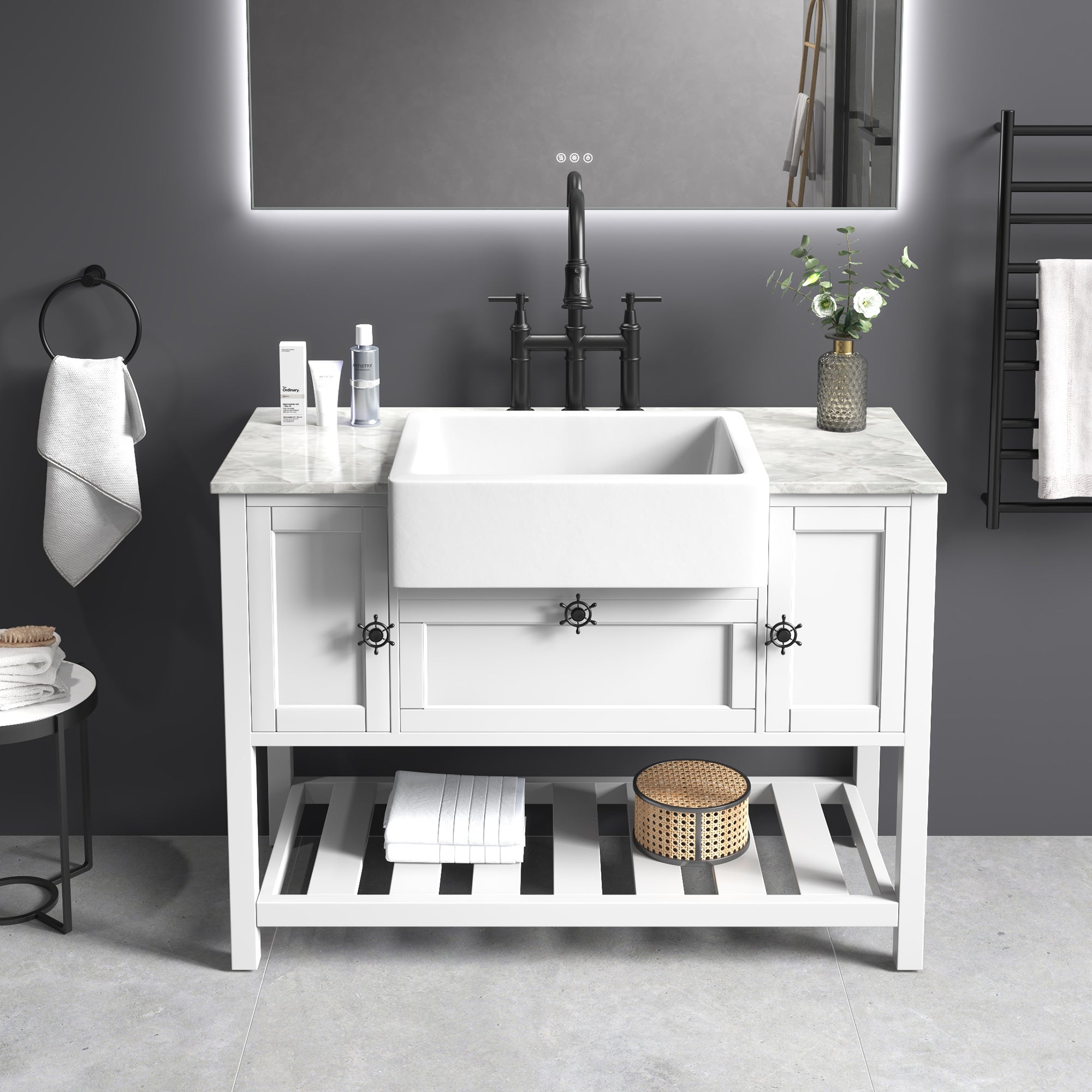 48" Freestanding Solid Wood Farmhouse Single Bathroom Vanity Set