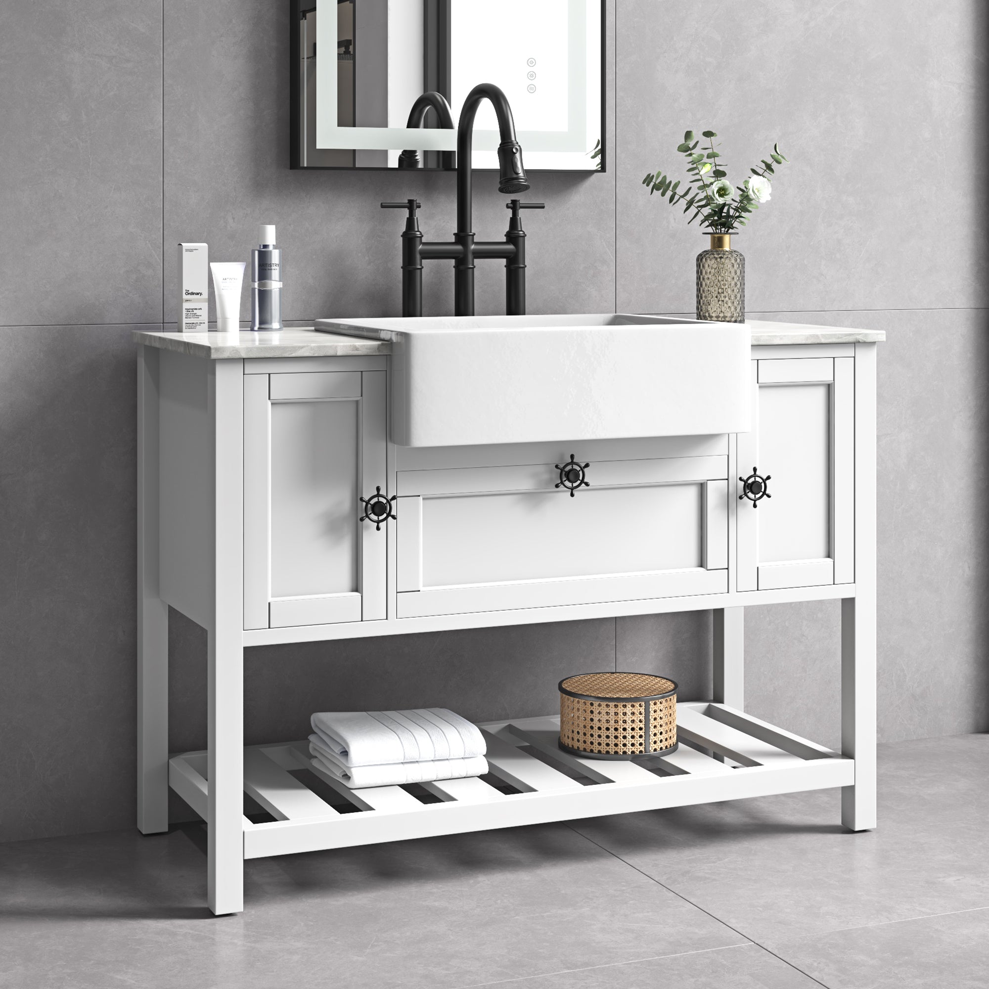 48" Freestanding Solid Wood Farmhouse Single Bathroom Vanity Set