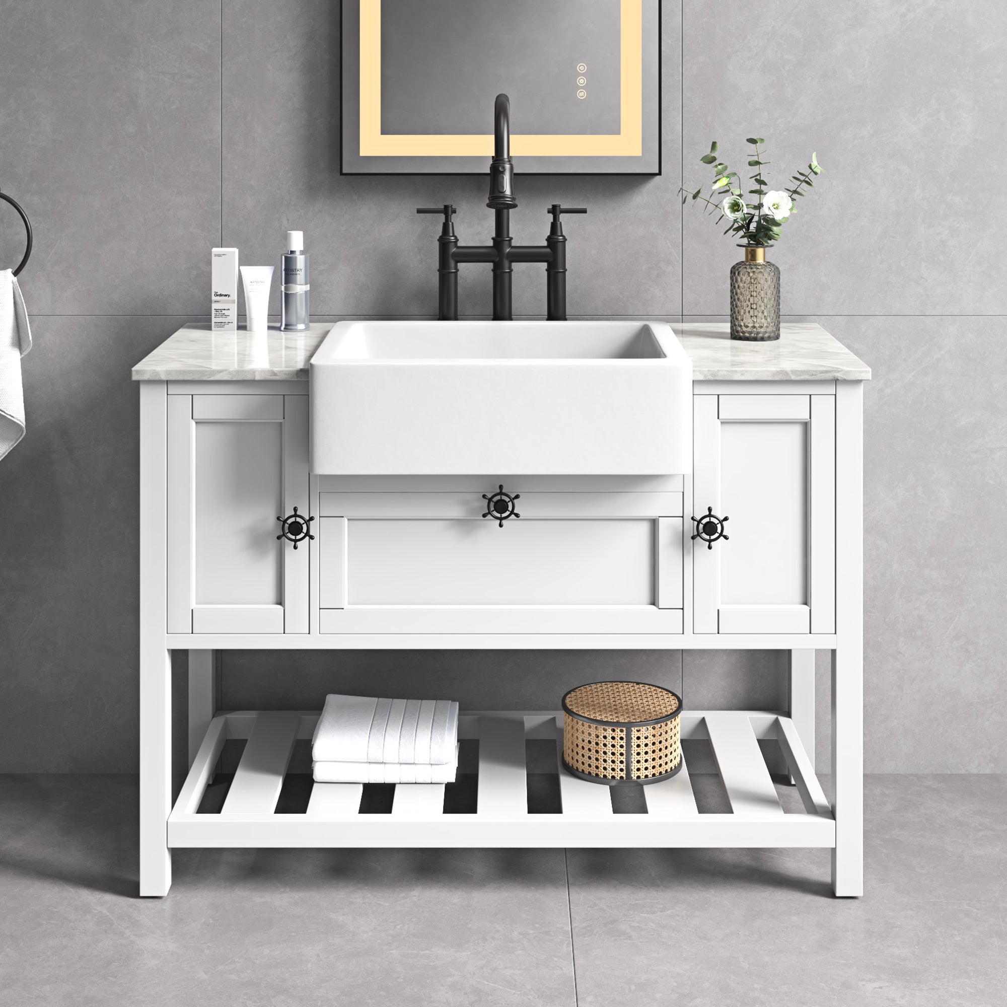 48" Freestanding Solid Wood Farmhouse Single Bathroom Vanity Set