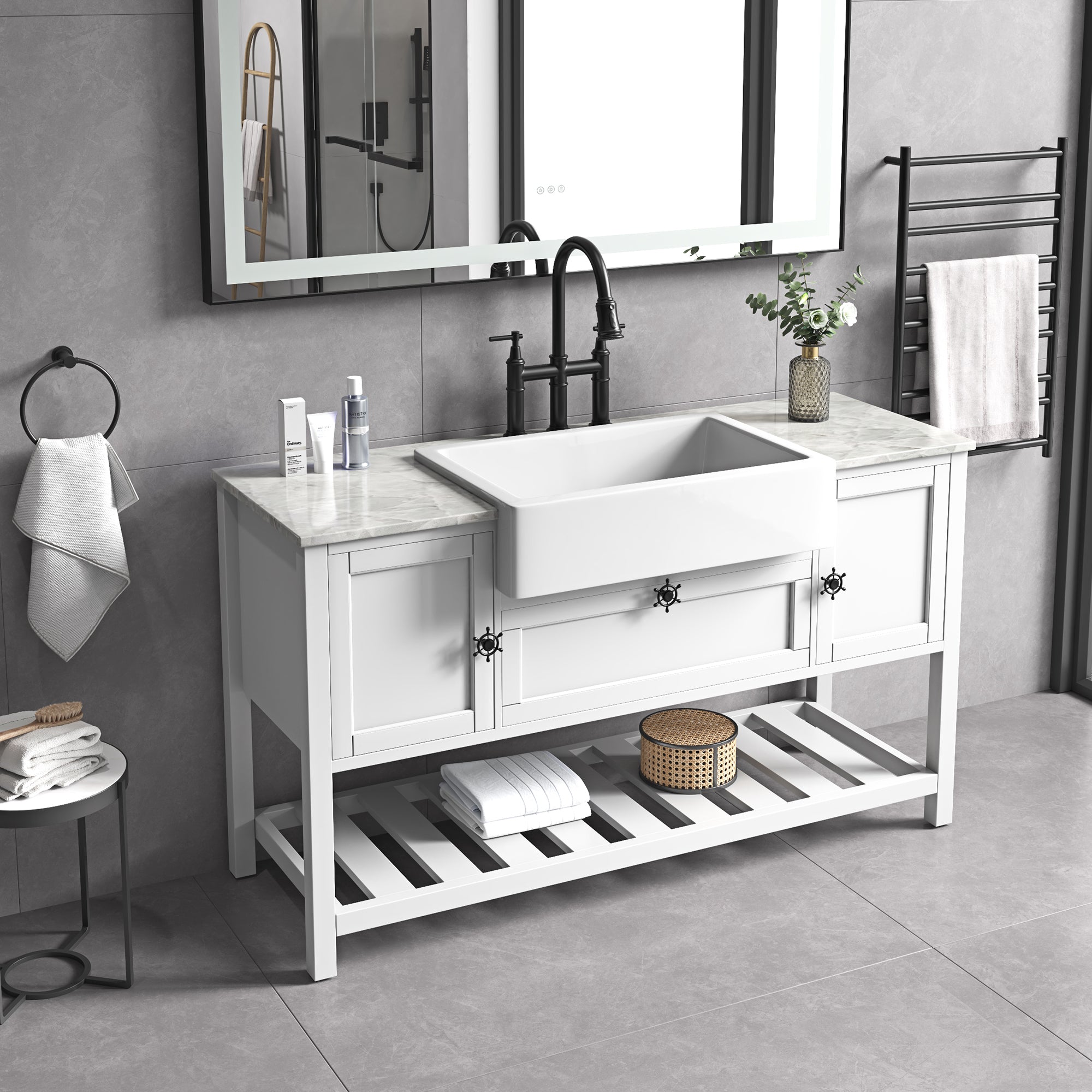 48" Freestanding Solid Wood Farmhouse Single Bathroom Vanity Set