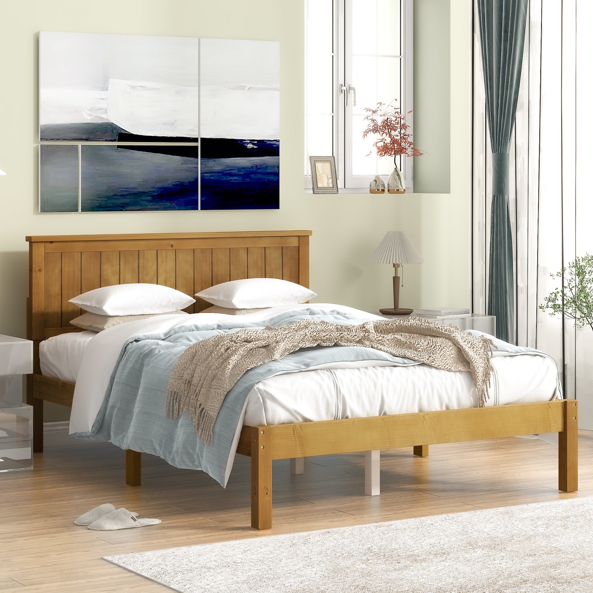 Twin/Full Wood Frame Platform Bed with Slats