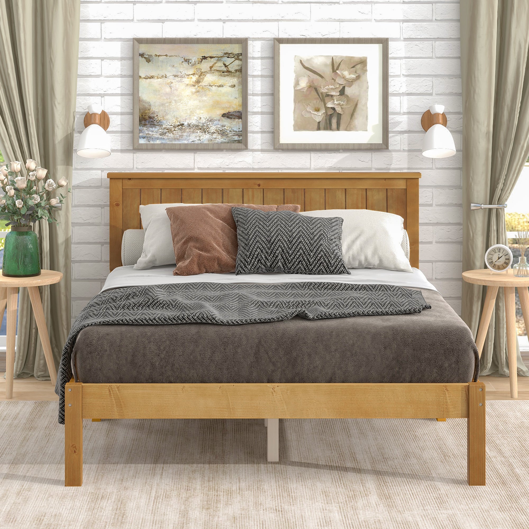 Twin/Full Wood Frame Platform Bed with Slats