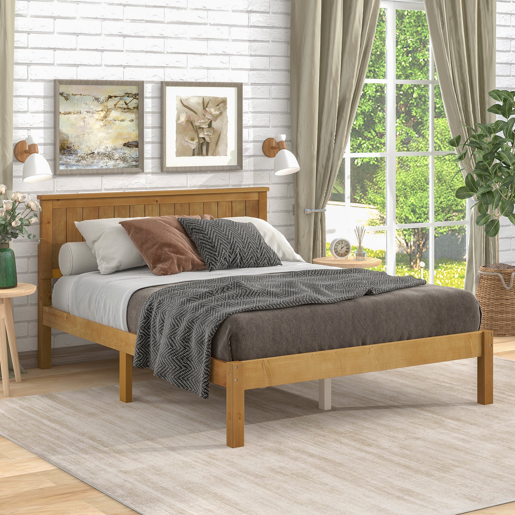 Twin/Full Wood Frame Platform Bed with Slats