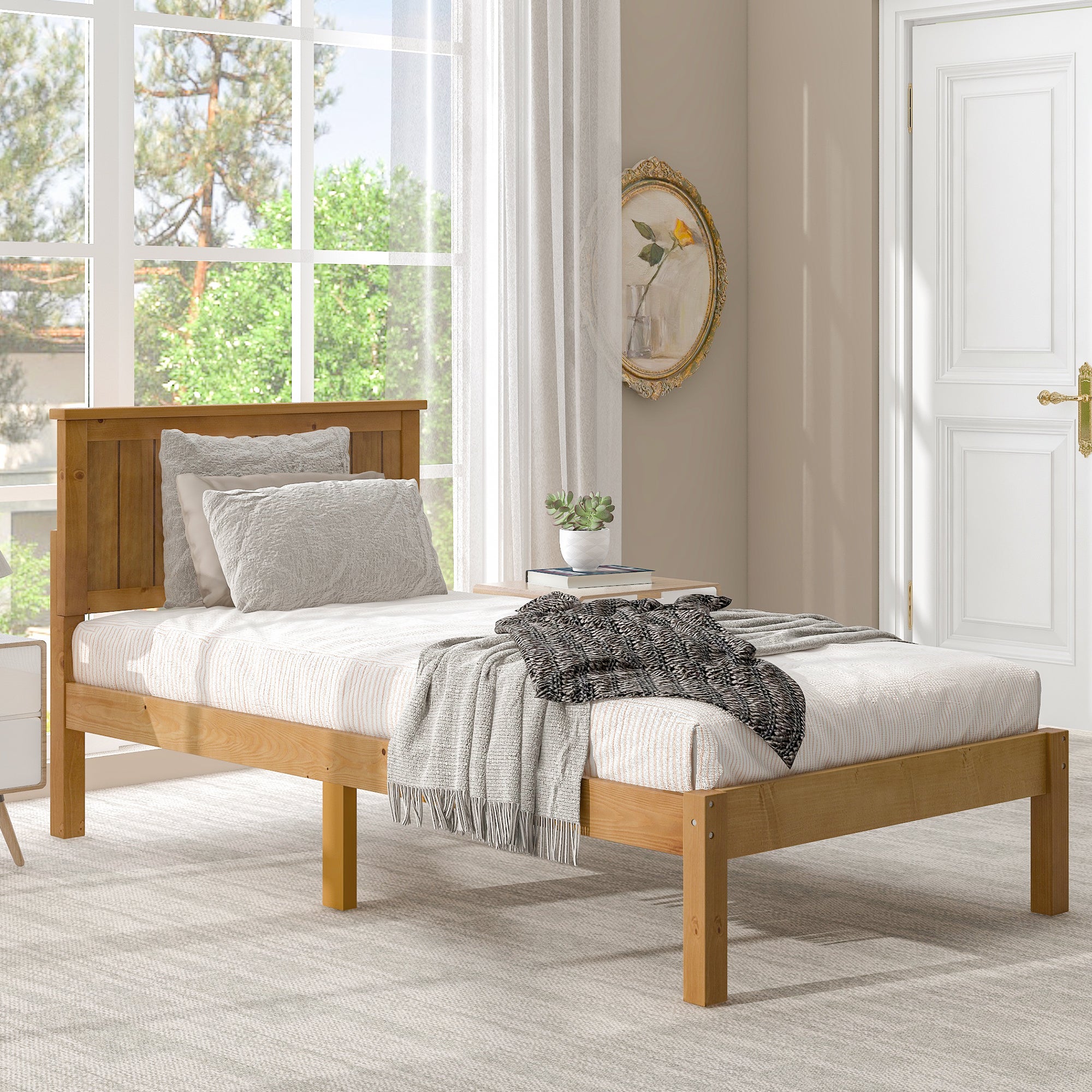 Twin/Full Wood Frame Platform Bed with Slats