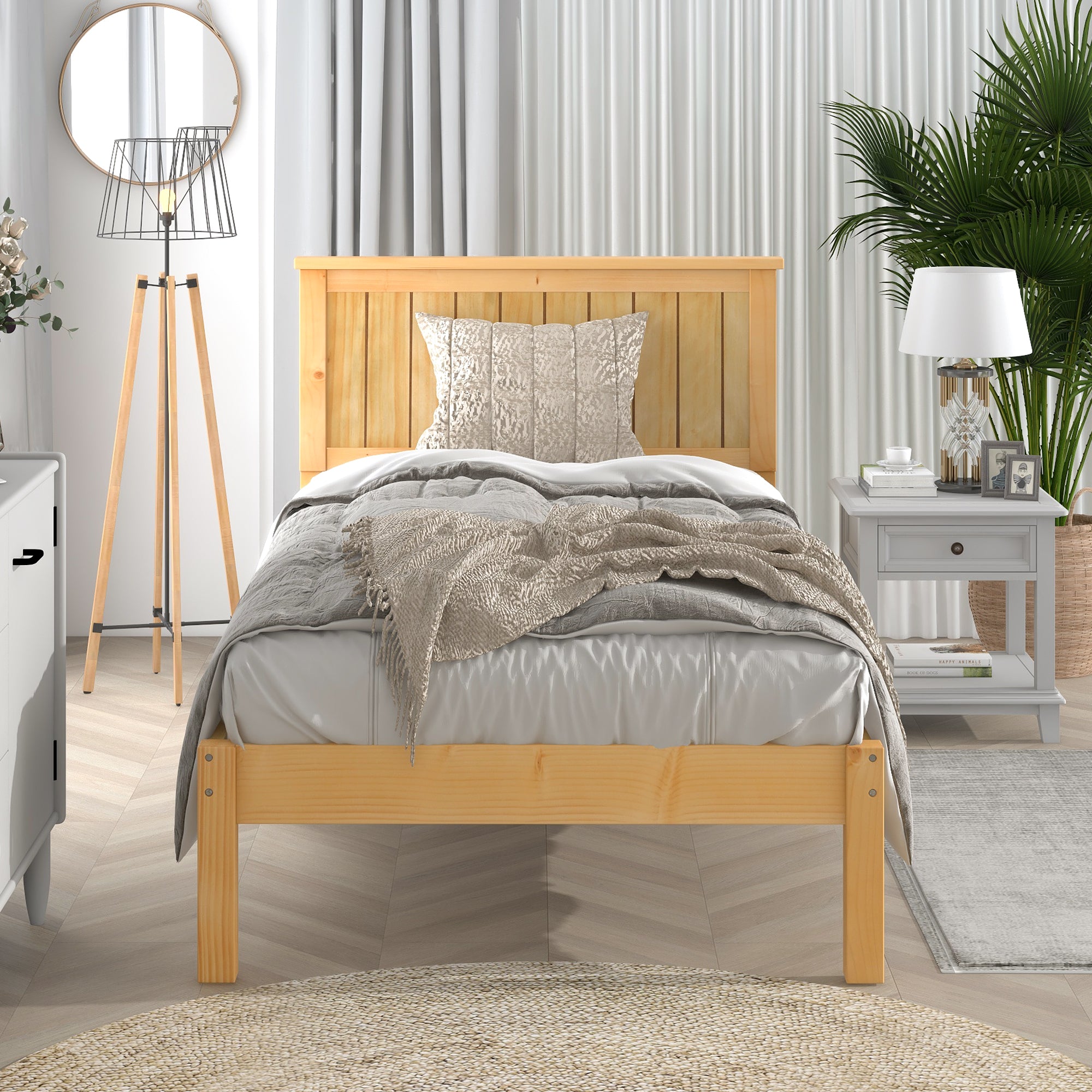Twin/Full Wood Frame Platform Bed with Slats