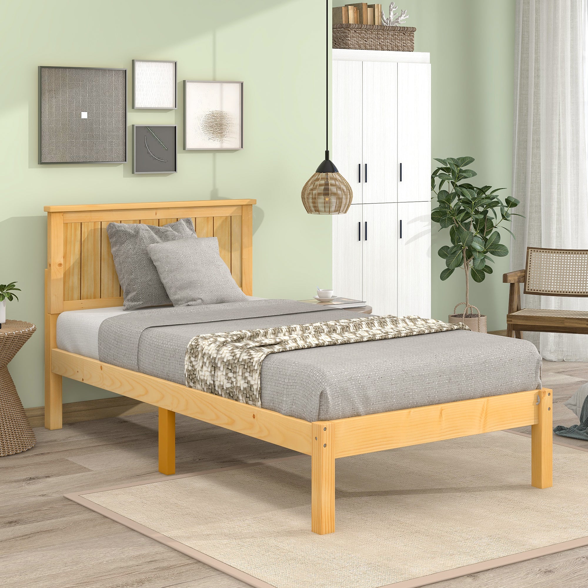 Twin/Full Wood Frame Platform Bed with Slats