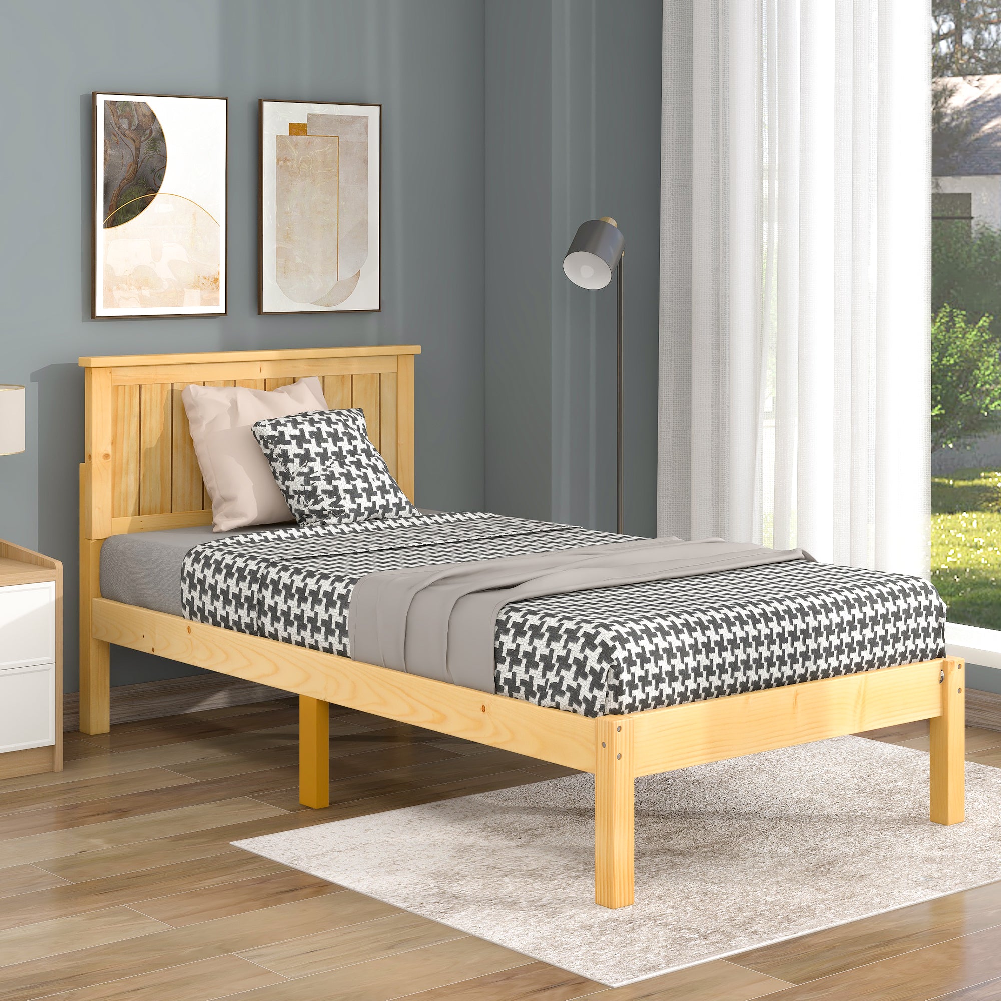 Twin/Full Wood Frame Platform Bed with Slats