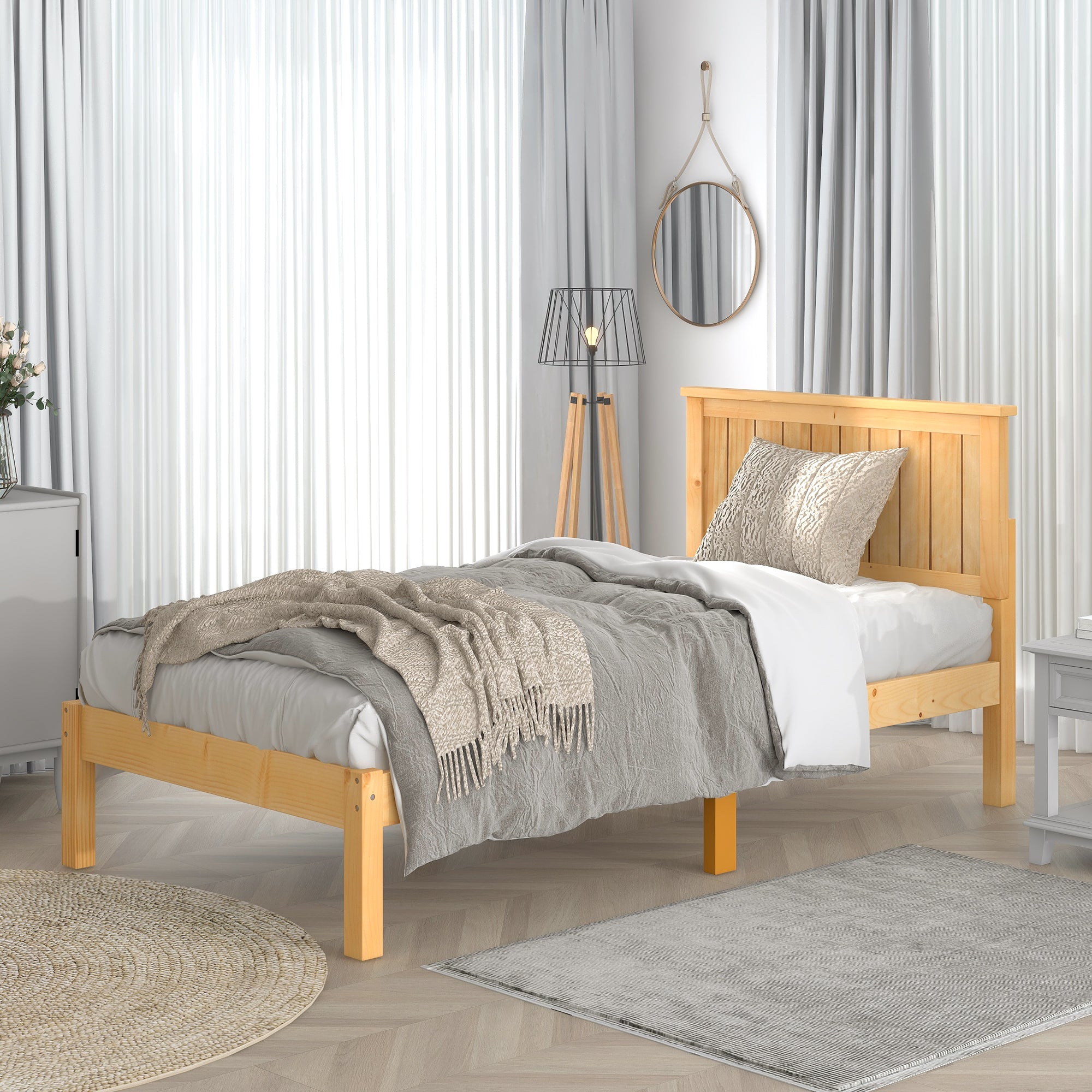 Twin/Full Wood Frame Platform Bed with Slats