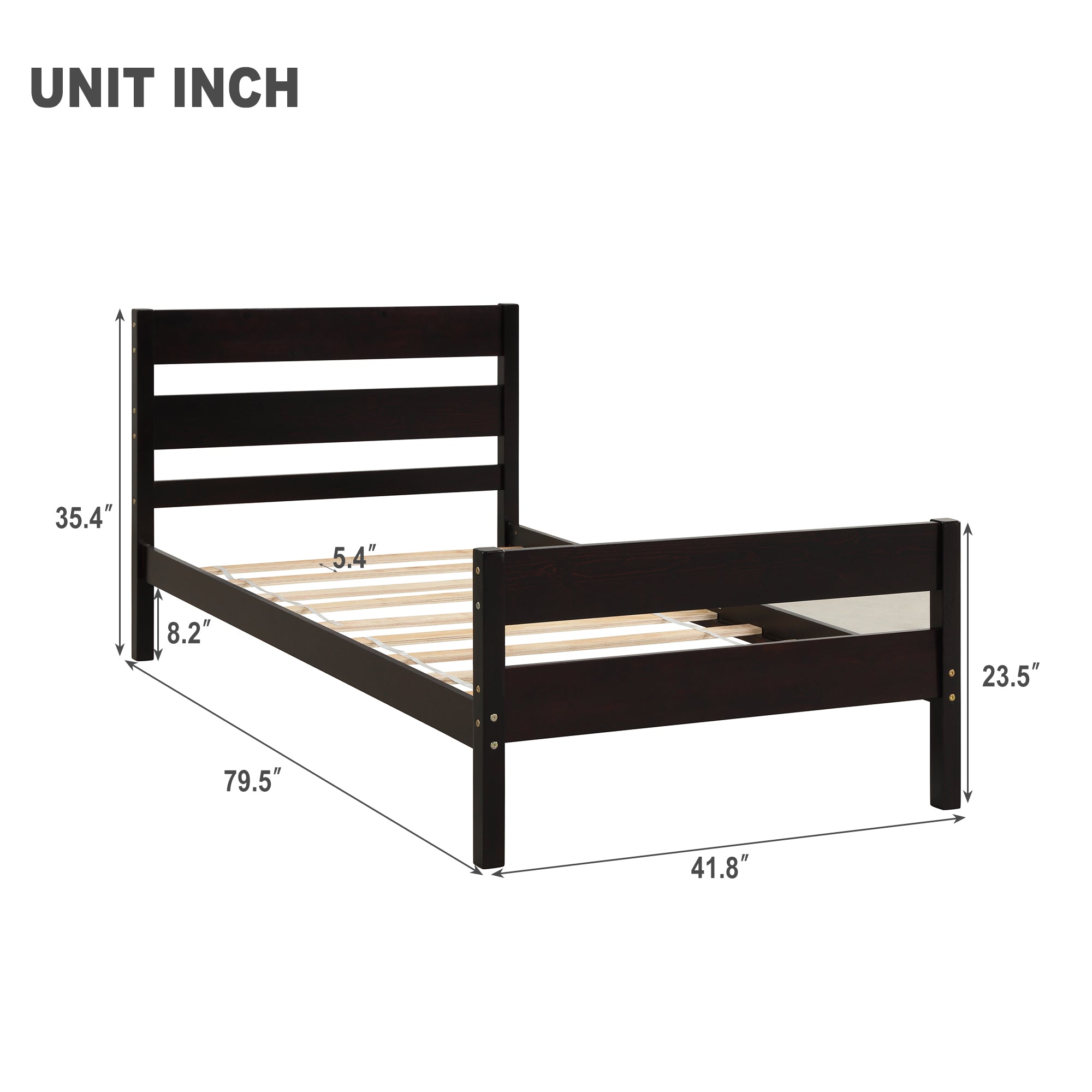 Twin Wood Frame Platform Bed with Headboard and Footboard
