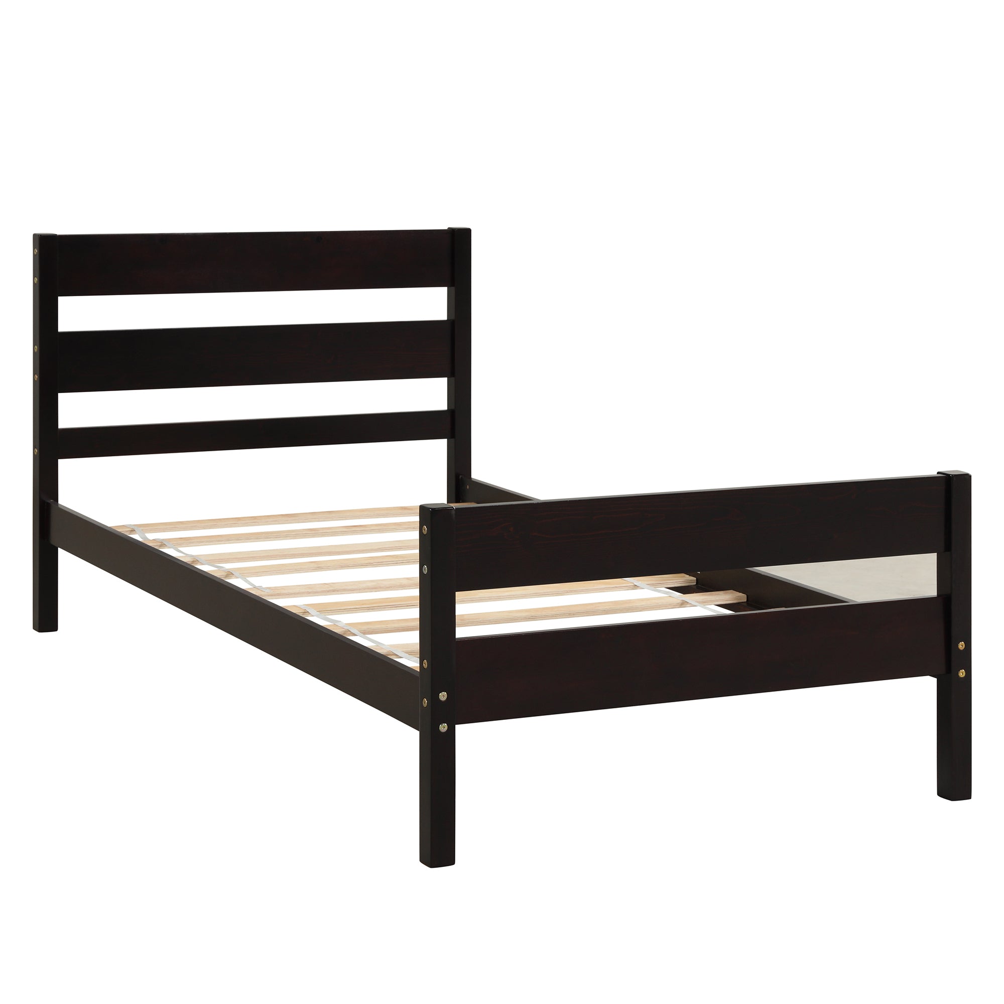 Twin Wood Frame Platform Bed with Headboard and Footboard